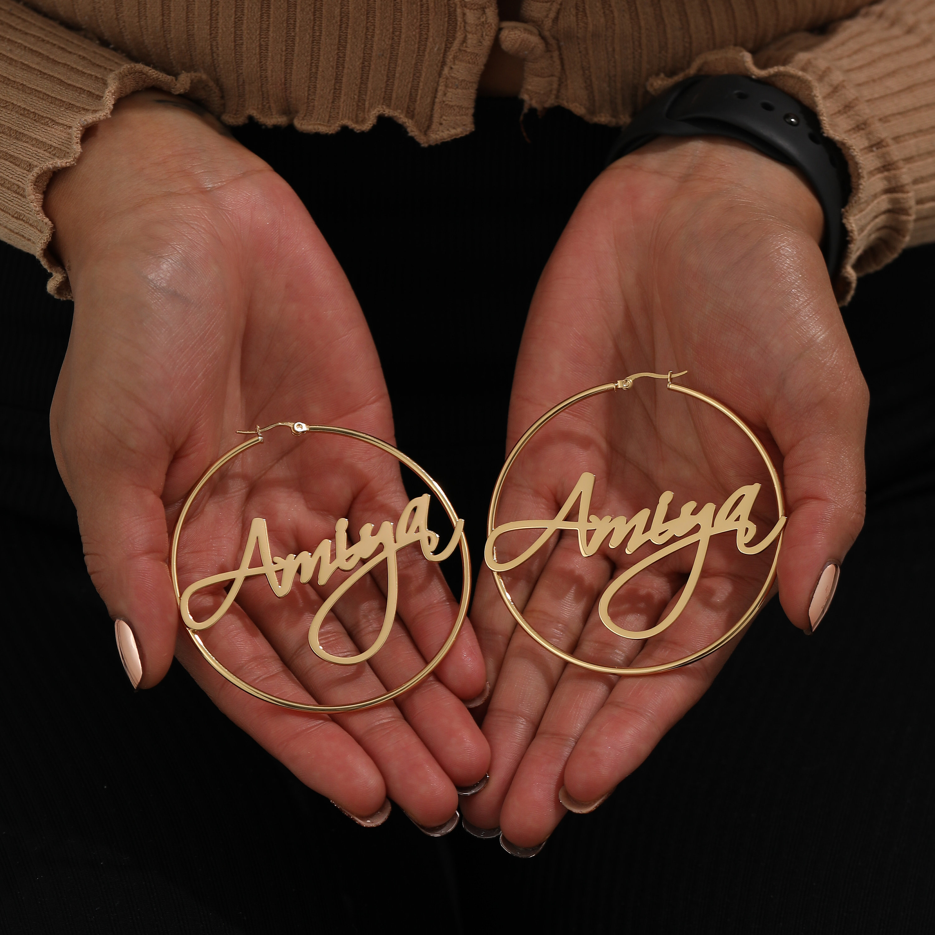 Custom Name Hoop Earrings: Personalized Minimalist Hoops Gold, Handwritten Name, Women Jewelry Gift