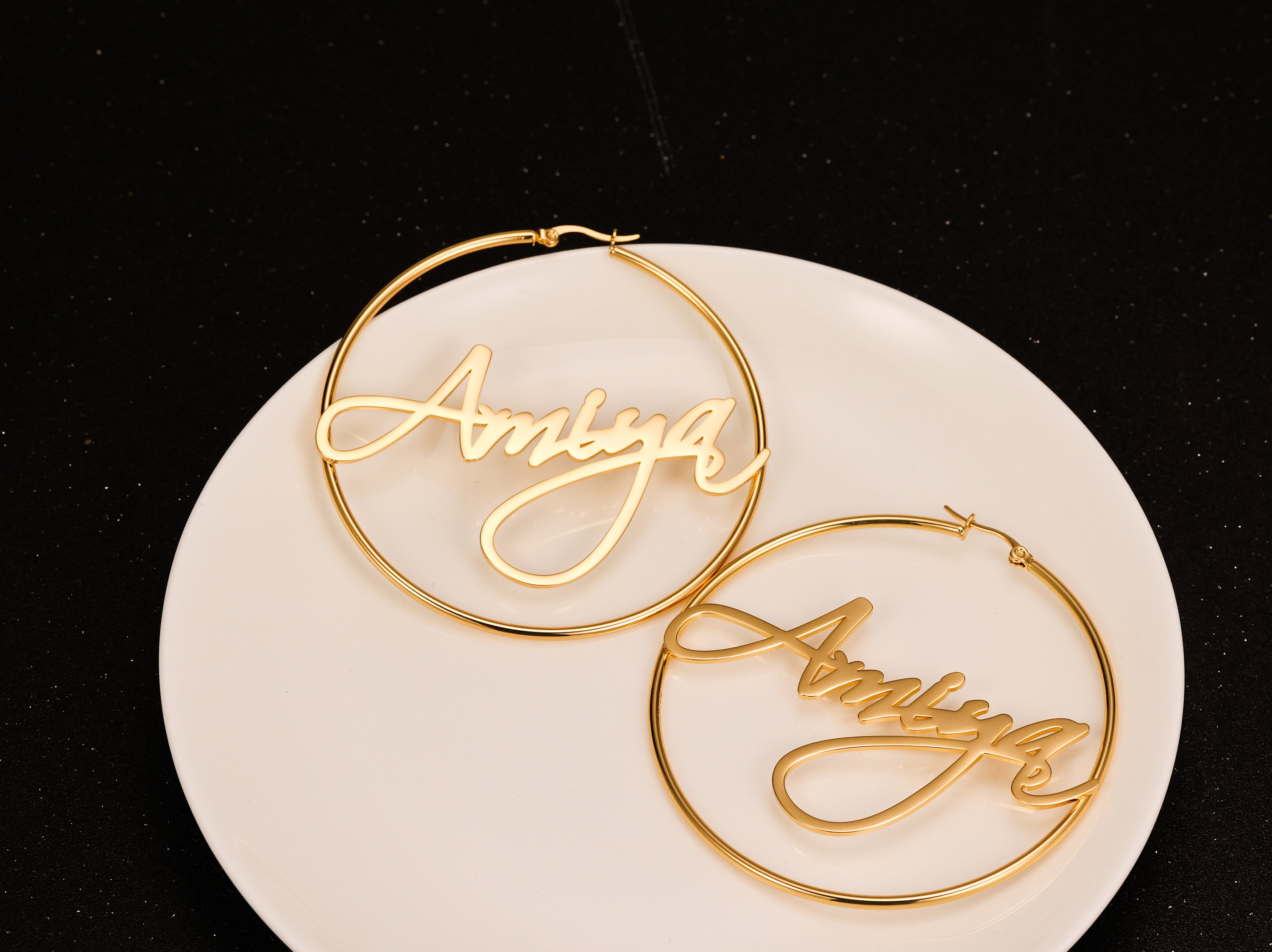 Custom Name Hoop Earrings: Personalized Minimalist Hoops Gold, Handwritten Name, Women Jewelry Gift