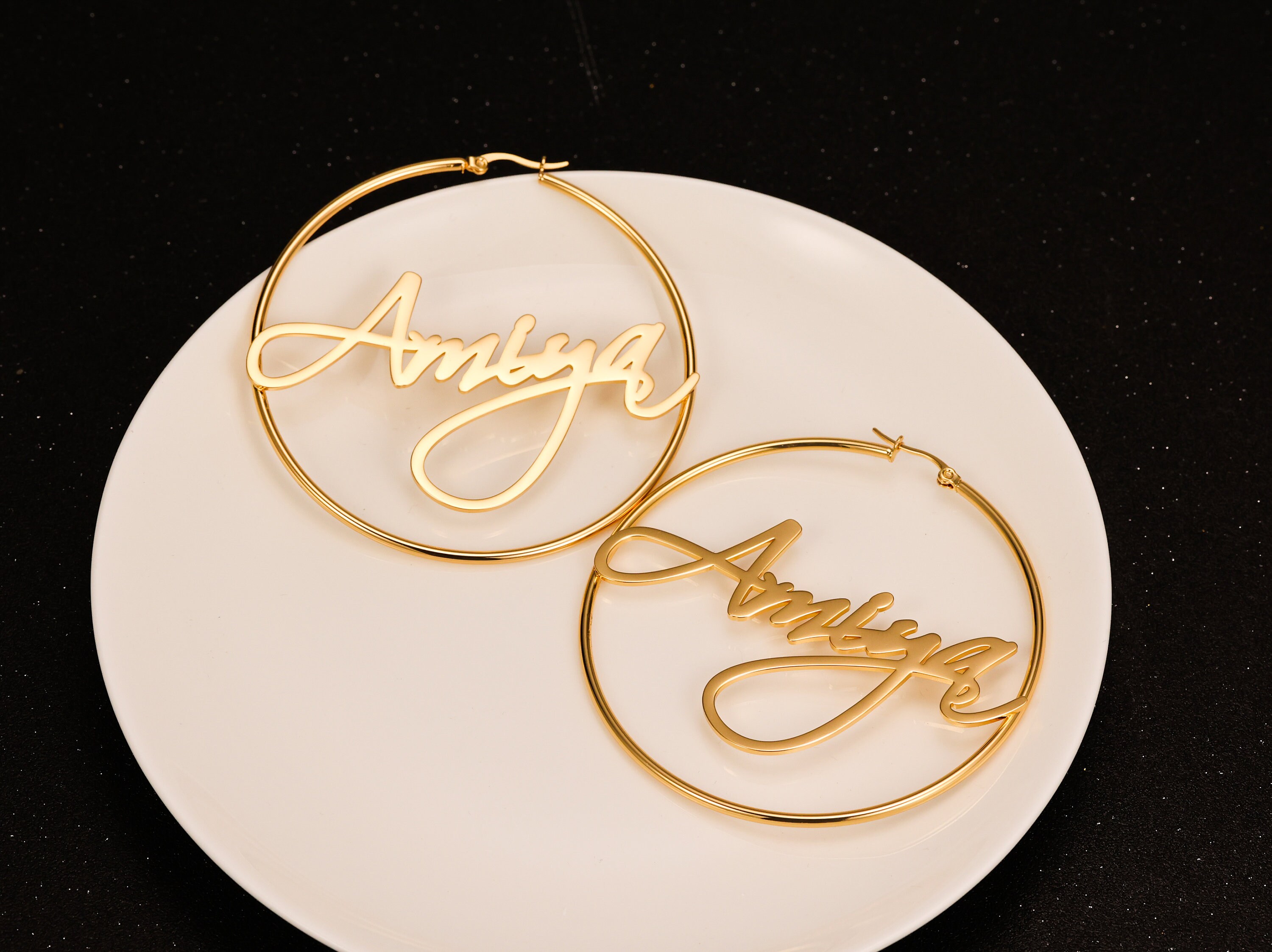 Custom Name Hoop Earrings: Personalized Minimalist Hoops Gold, Handwritten Name, Women Jewelry Gift