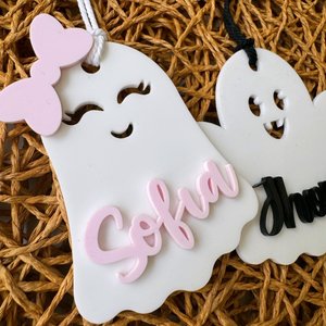 Ghost Halloween Boo Basket Tag Halloween Personalized Boo Bag Tag With Name Ghost Halloween Theme Gift for Kids Halloween Bucket Acrylic Tag