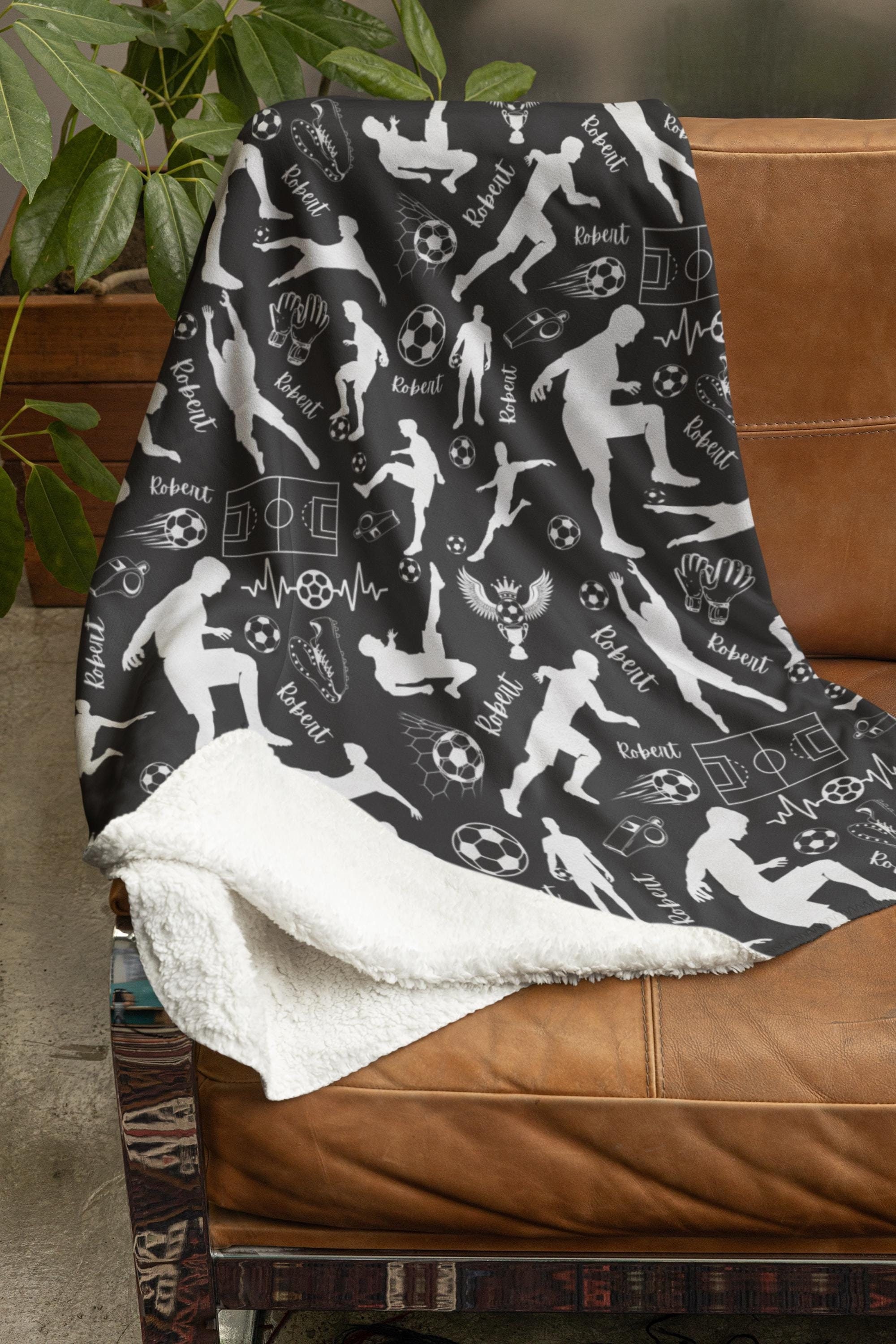 Personalized Soccer Player Blanket, Custom Footballers Minky Blanket, Customized Sports Sherpa Blankie, Soccer Birthday Gift, Kidsroom Throw