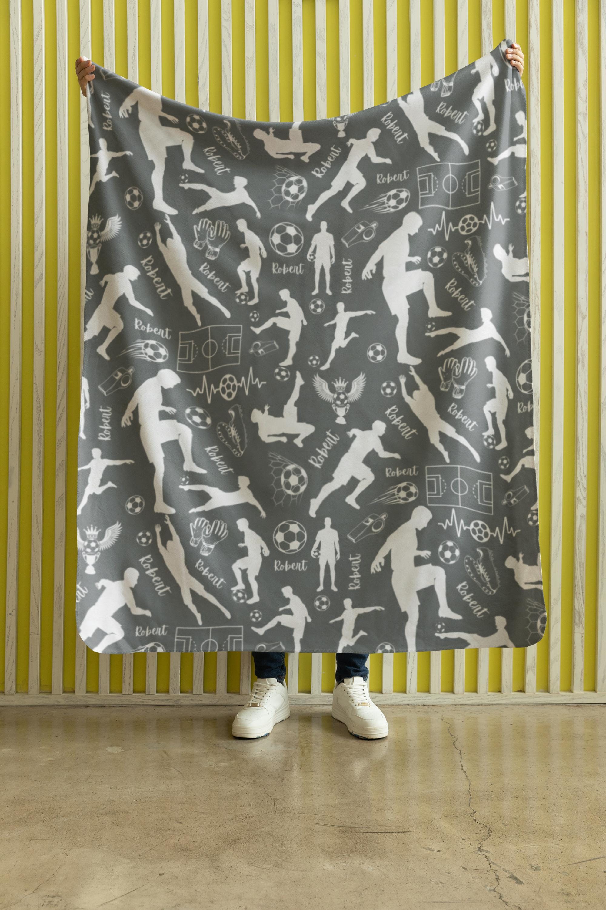 Personalized Soccer Player Blanket, Custom Footballers Minky Blanket, Customized Sports Sherpa Blankie, Soccer Birthday Gift, Kidsroom Throw