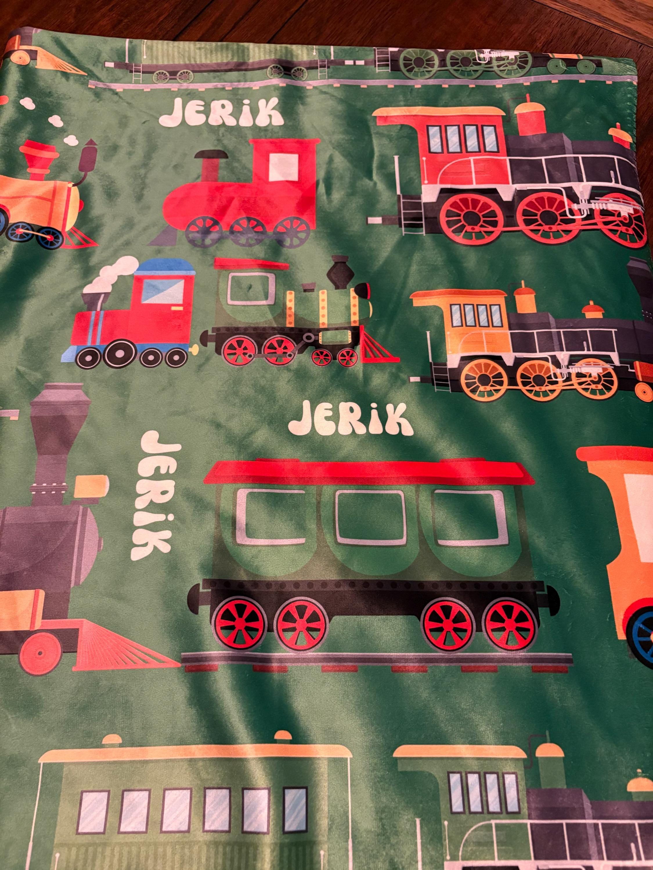 Personalized Train Blanket, Custom Goods Wagons Minky Blanket, Customized Steam Locomotive Sherpa Blankie, Boys Birthday Gift, Bedroom Throw