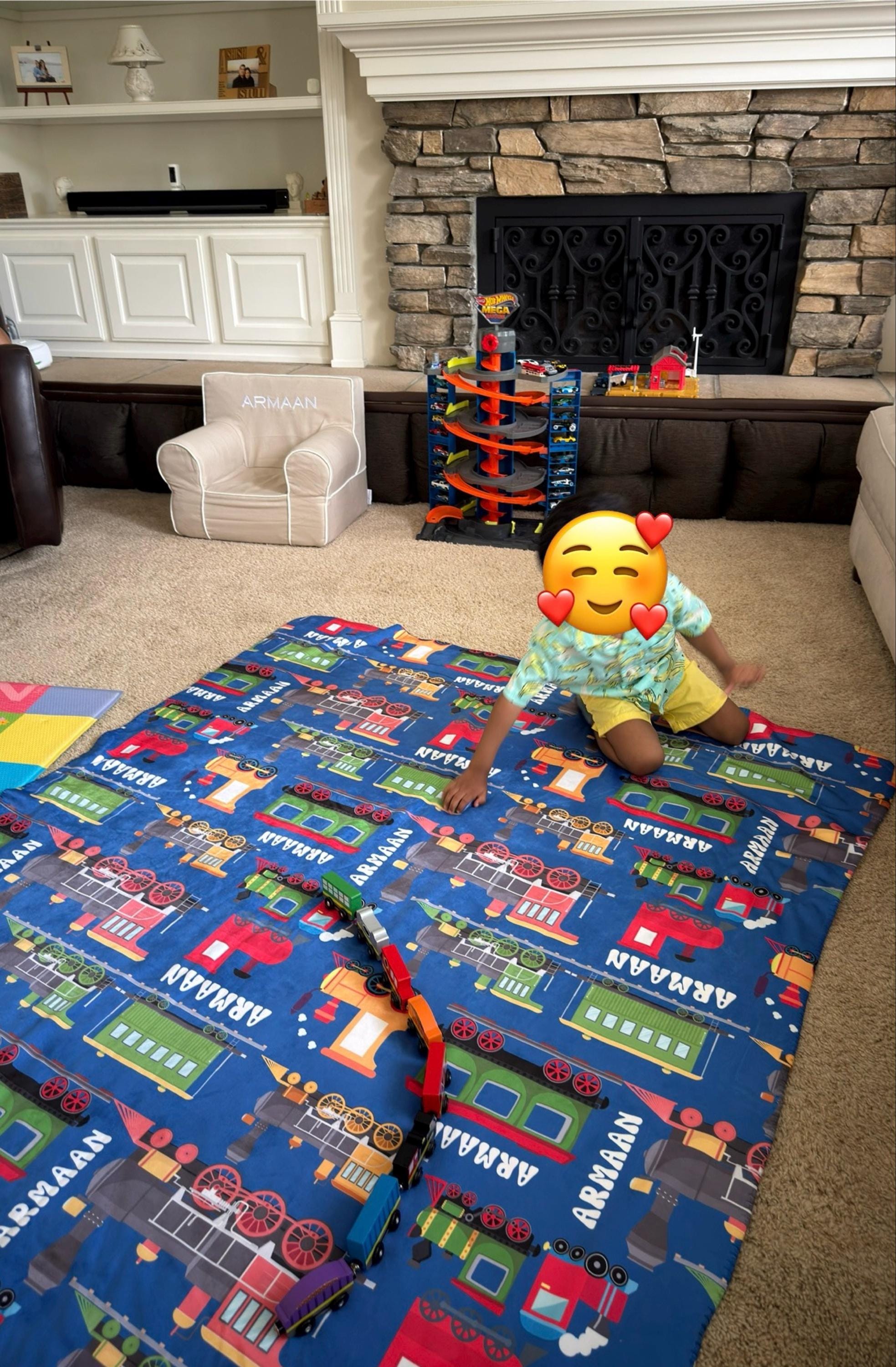 Personalized Train Blanket, Custom Goods Wagons Minky Blanket, Customized Steam Locomotive Sherpa Blankie, Boys Birthday Gift, Bedroom Throw