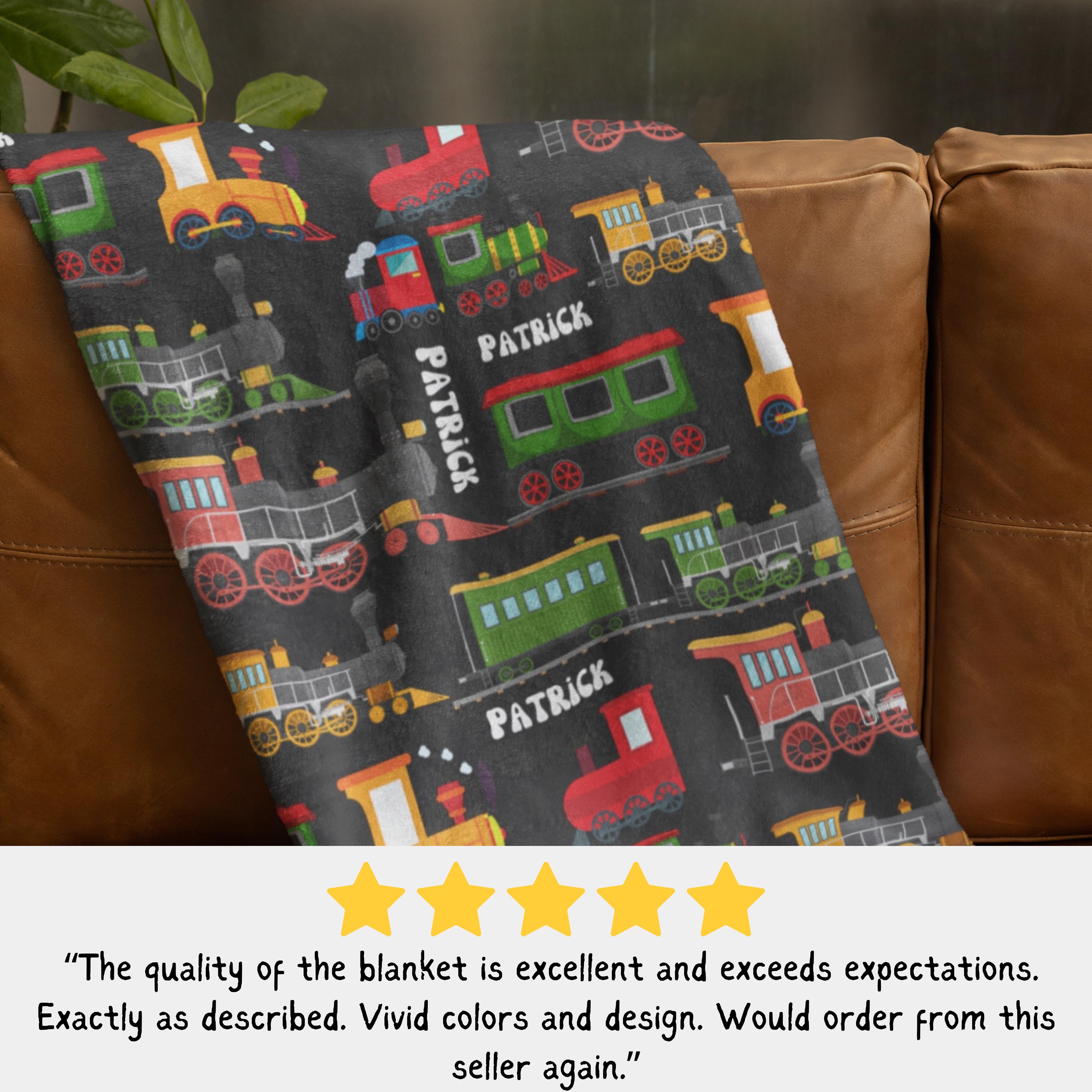 Personalized Train Blanket, Custom Goods Wagons Minky Blanket, Customized Steam Locomotive Sherpa Blankie, Boys Birthday Gift, Bedroom Throw