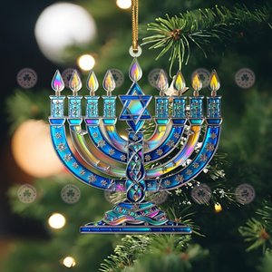 Hanukkah Christmas Ornament, 2D Flat Ornament, Hanukkah Christmas Tree Hanging Decor, Christian Family Ornament