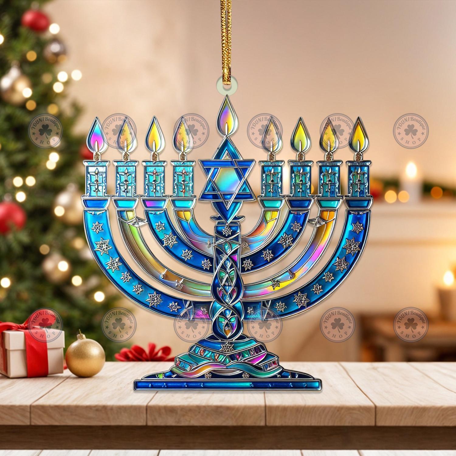 Hanukkah Christmas Ornament, 2D Flat Ornament, Hanukkah Christmas Tree Hanging Decor, Christian Family Ornament