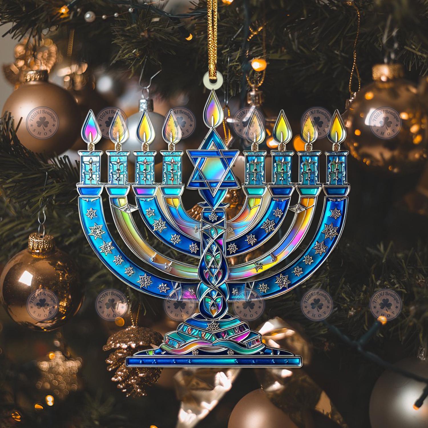 Hanukkah Christmas Ornament, 2D Flat Ornament, Hanukkah Christmas Tree Hanging Decor, Christian Family Ornament