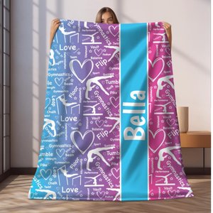 Custom Gymnastics Velveteen Blanket, Cozy Blanket for Gym Lovers, Personalized Sports Blanket, Kids Sports Gift, Soft Plush Throw
