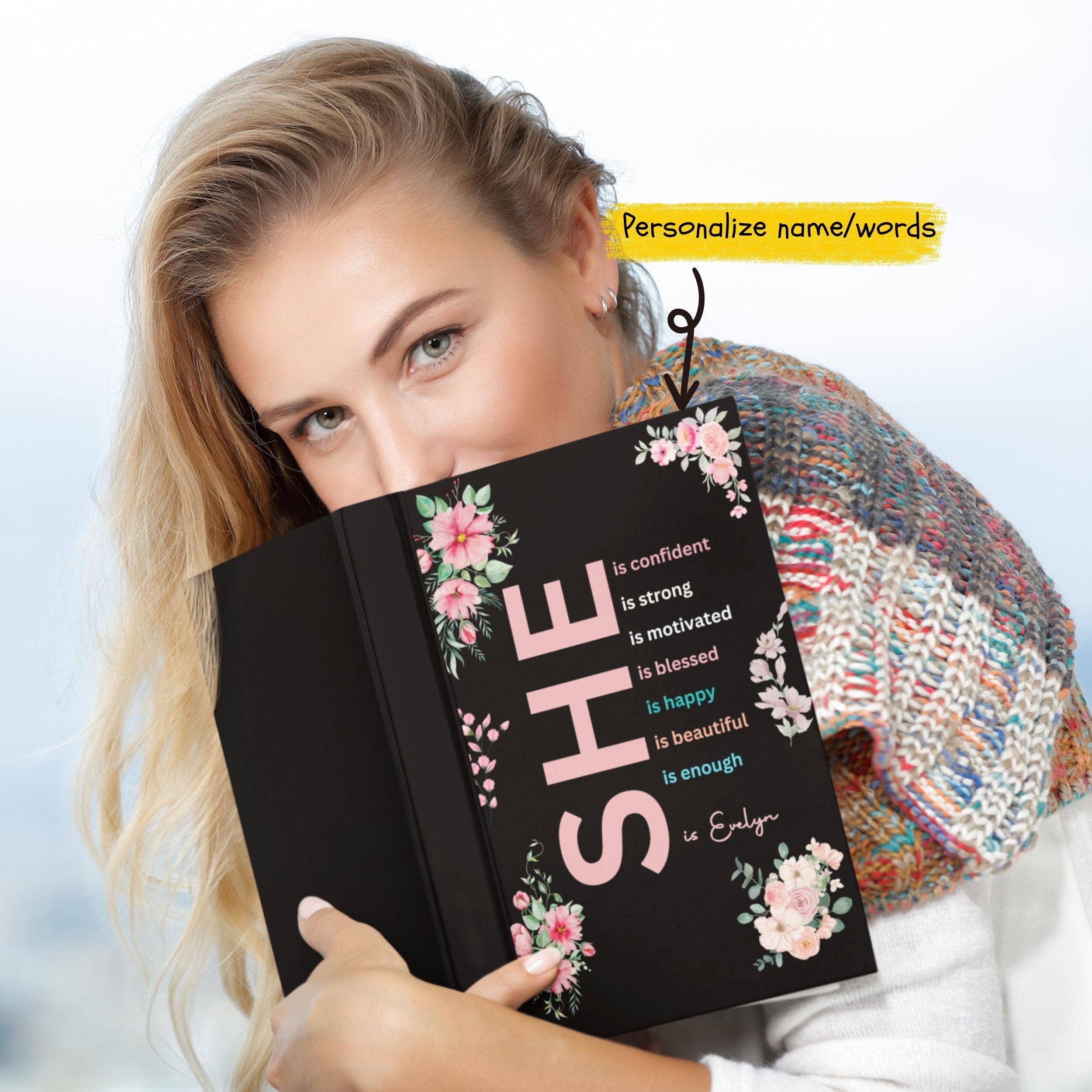 Personalized Empowerment She is Me A5 Name Journal - Custom Hardbound Notebook - Customized Self-Care & Inspirational Gift for Women Girls