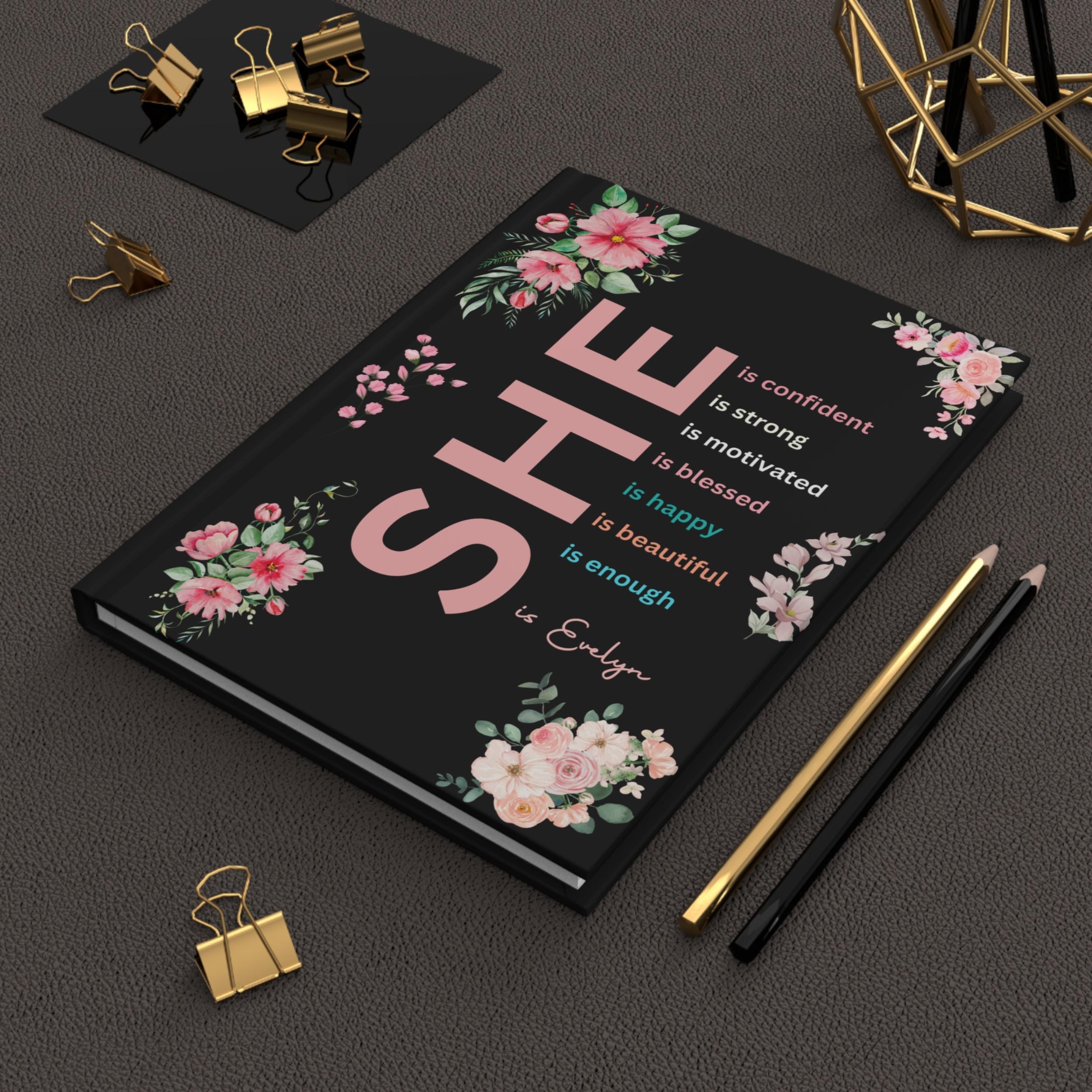 Personalized Empowerment She is Me A5 Name Journal - Custom Hardbound Notebook - Customized Self-Care & Inspirational Gift for Women Girls