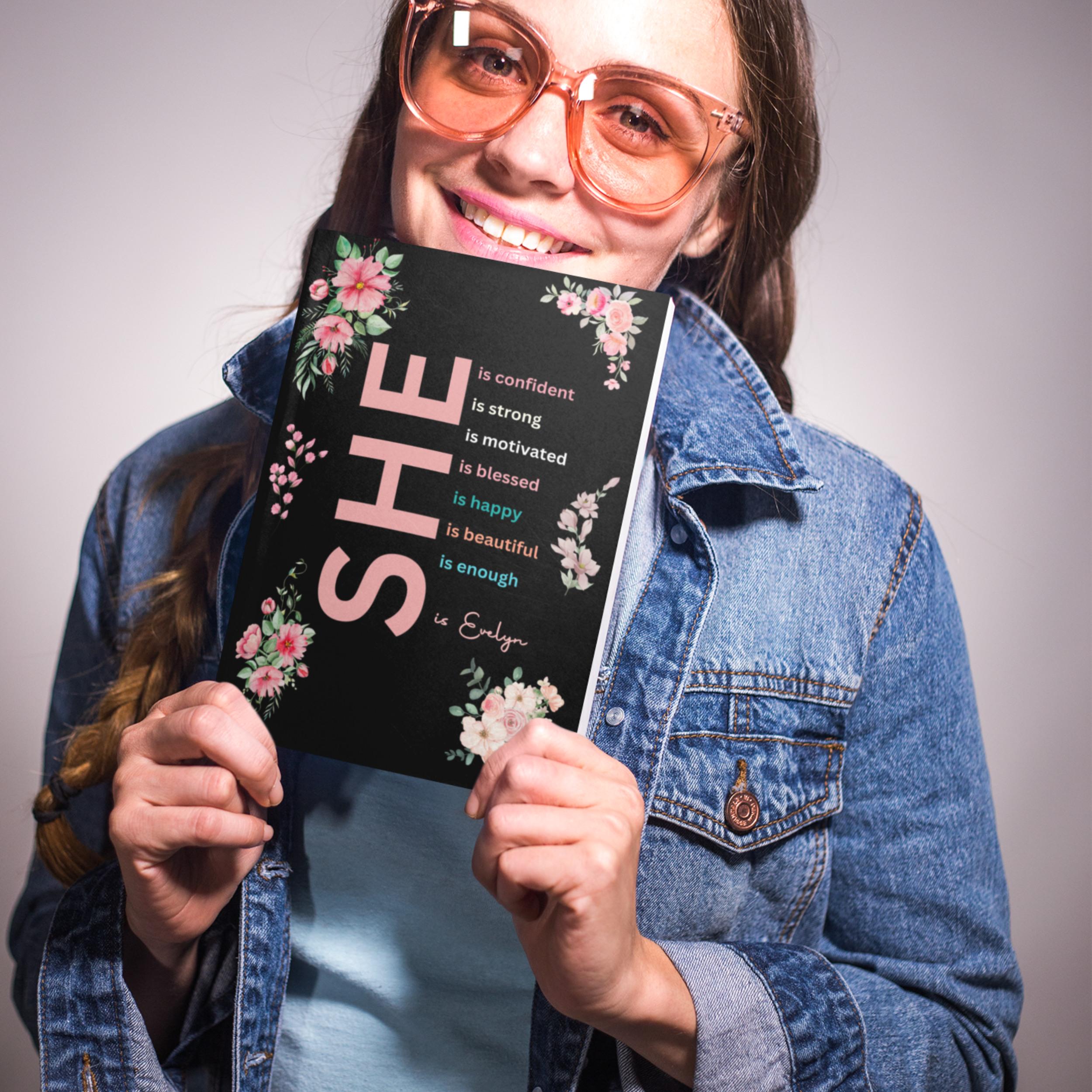 Personalized Empowerment She is Me A5 Name Journal - Custom Hardbound Notebook - Customized Self-Care & Inspirational Gift for Women Girls