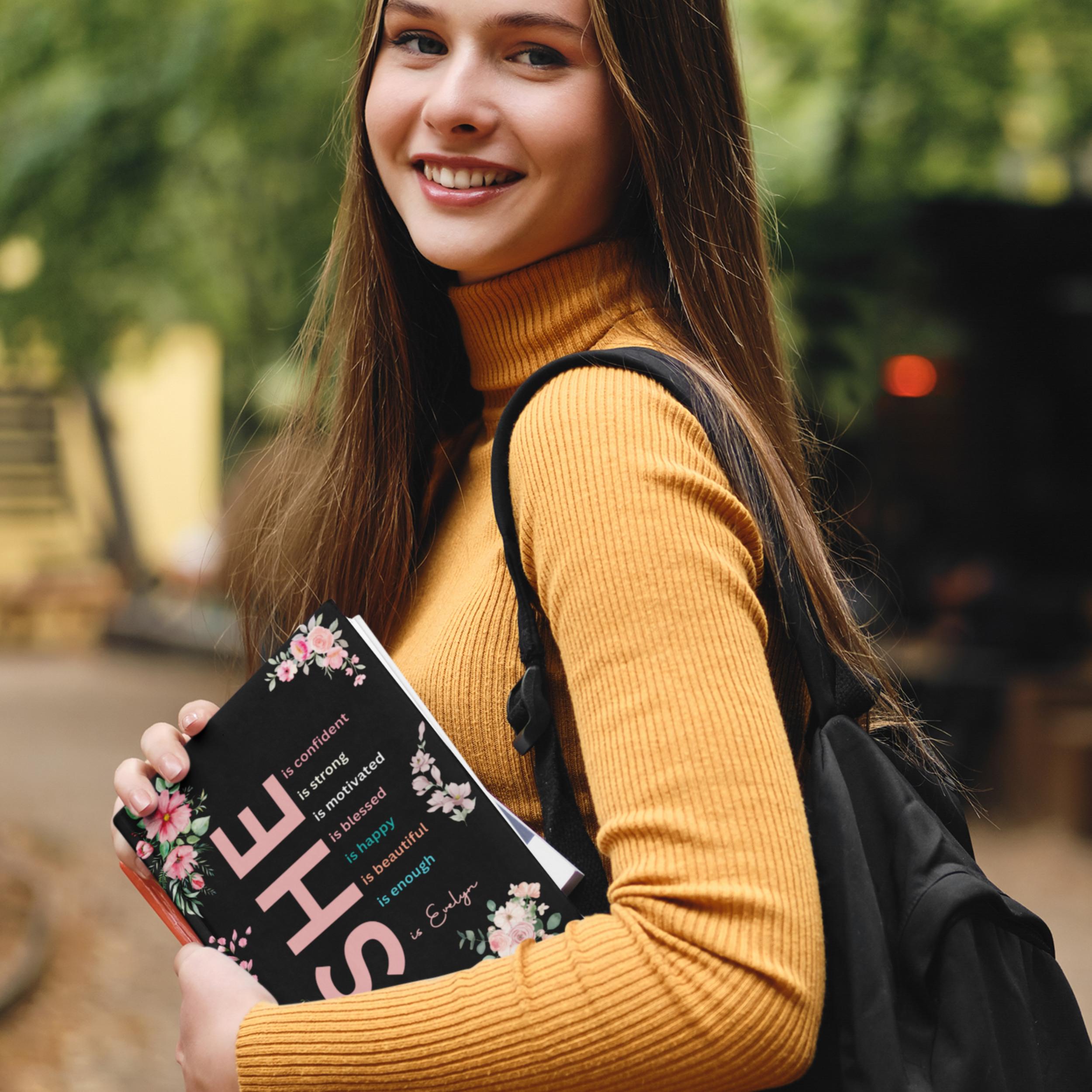Personalized Empowerment She is Me A5 Name Journal - Custom Hardbound Notebook - Customized Self-Care & Inspirational Gift for Women Girls
