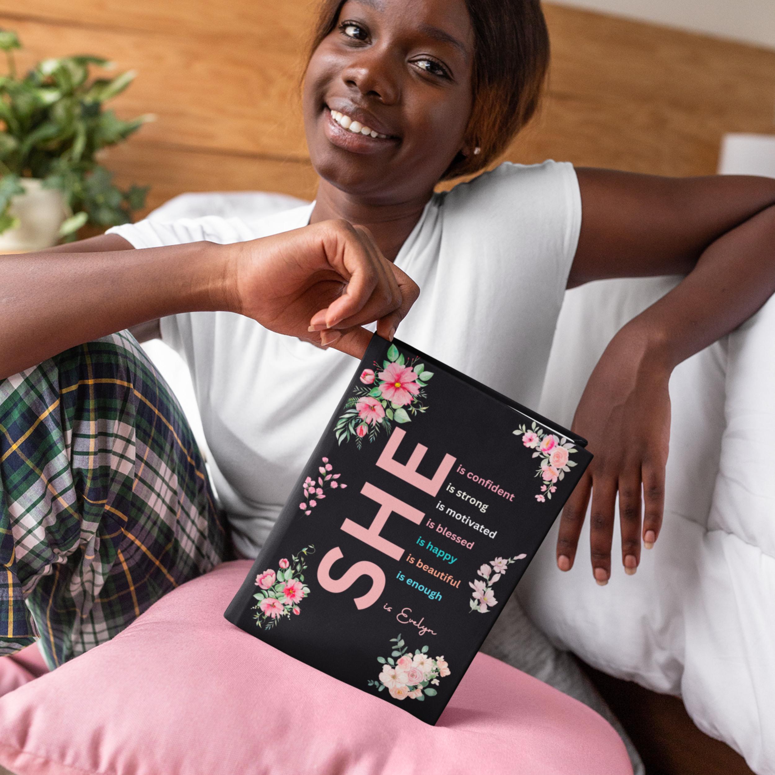 Personalized Empowerment She is Me A5 Name Journal - Custom Hardbound Notebook - Customized Self-Care & Inspirational Gift for Women Girls