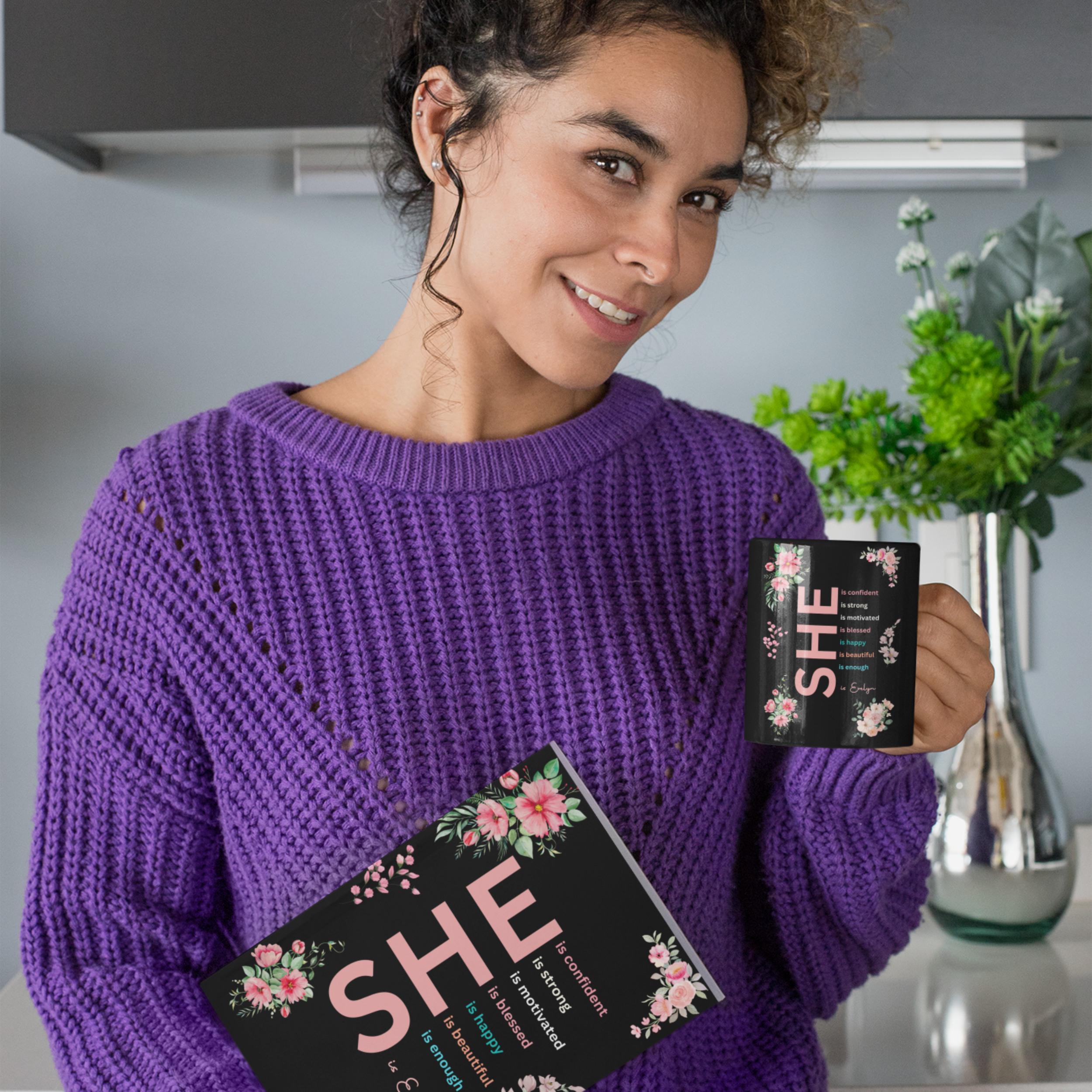 Personalized Empowerment She is Me A5 Name Journal - Custom Hardbound Notebook - Customized Self-Care & Inspirational Gift for Women Girls