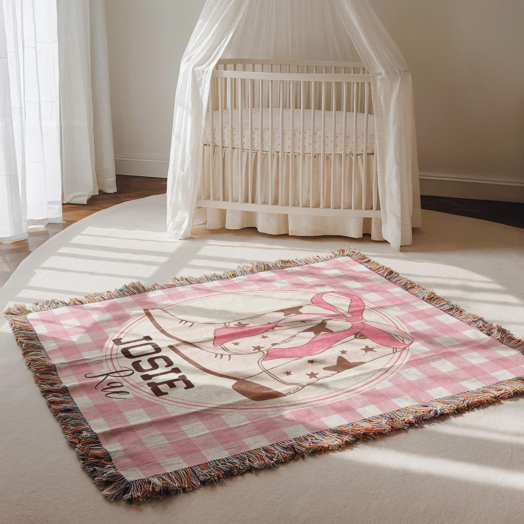 Personalized Cowgirl Blanket Cowgirl Baby Shower Gift Western Girl Blanket with Bow Nursery Decor Coquetteaesthetic Girl Name Woven Blanket