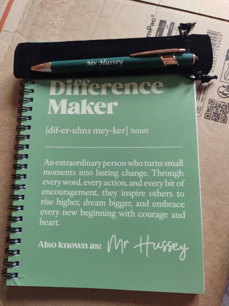 Personalized Difference Maker Journal, Custom Difference Maker Gift With Heartfelt Definition, Going Away Gift For Coworker, Leader Present