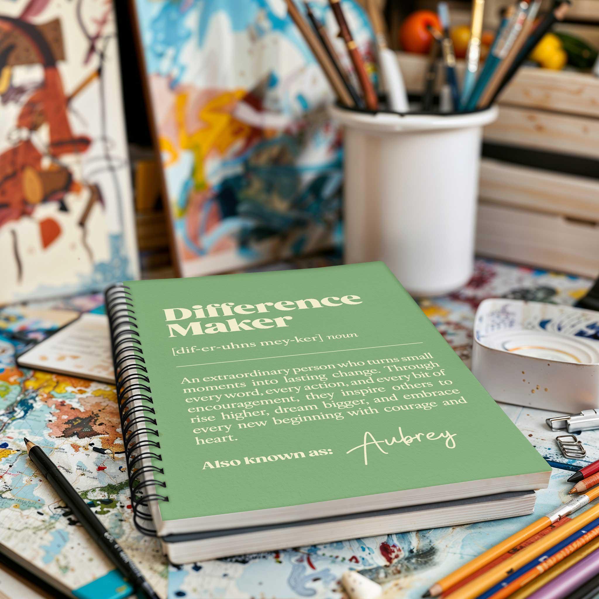 Personalized Difference Maker Journal, Custom Difference Maker Gift With Heartfelt Definition, Going Away Gift For Coworker, Leader Present