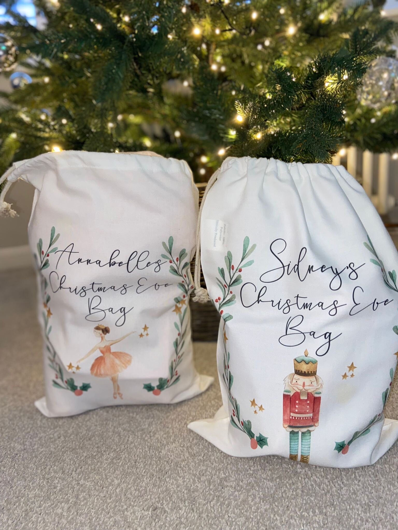 personalised santa sack, Christmas sack, Christmas nutcracker, sugar plum fairy, girl, boy, Christmas Eve box, first Christmas gift