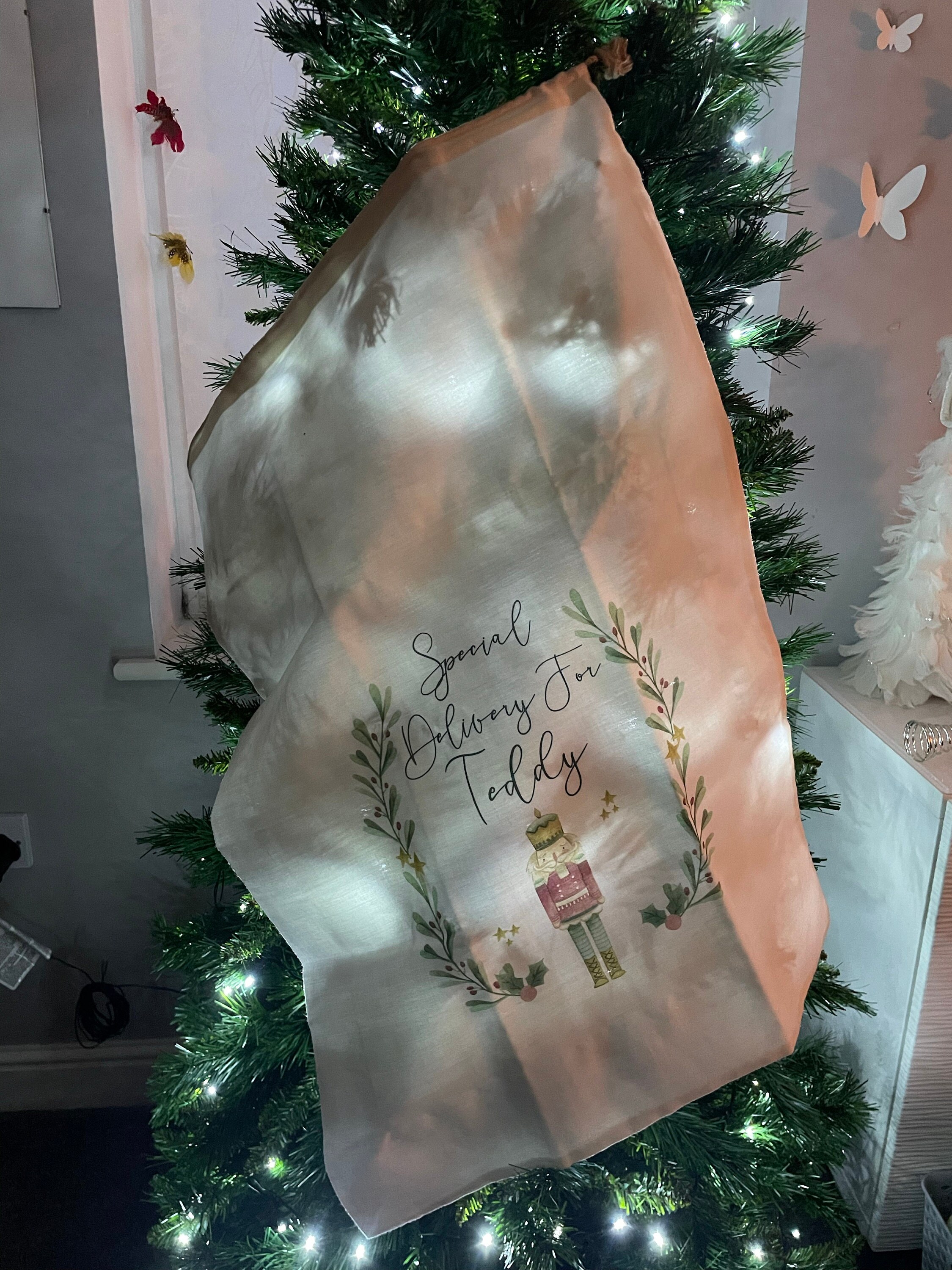 personalised santa sack, Christmas sack, Christmas nutcracker, sugar plum fairy, girl, boy, Christmas Eve box, first Christmas gift