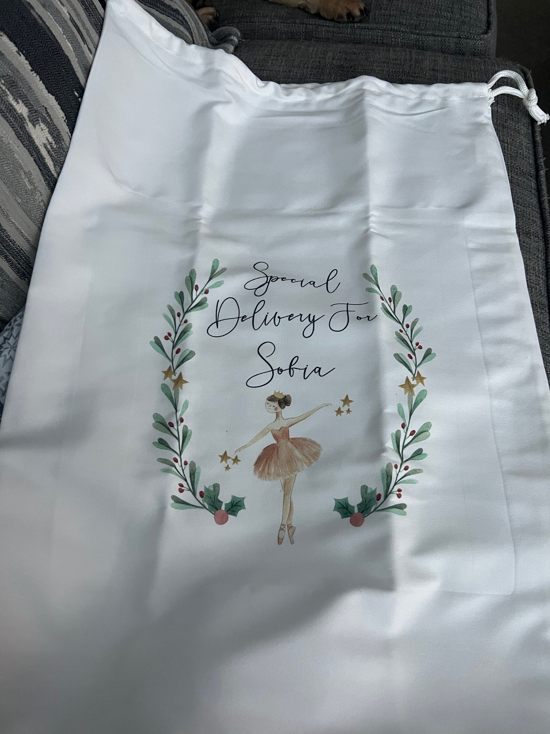 personalised santa sack, Christmas sack, Christmas nutcracker, sugar plum fairy, girl, boy, Christmas Eve box, first Christmas gift