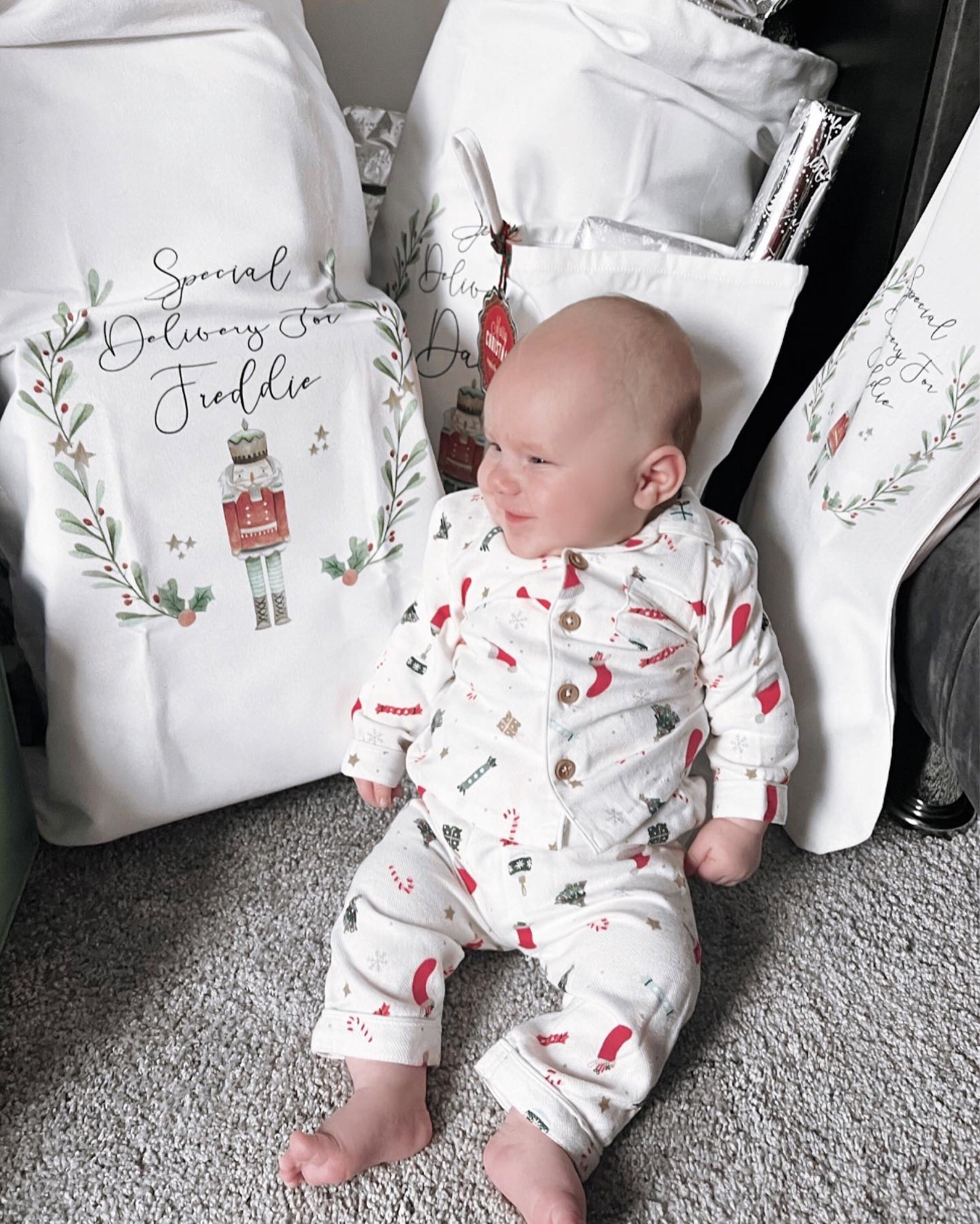 personalised santa sack, Christmas sack, Christmas nutcracker, sugar plum fairy, girl, boy, Christmas Eve box, first Christmas gift