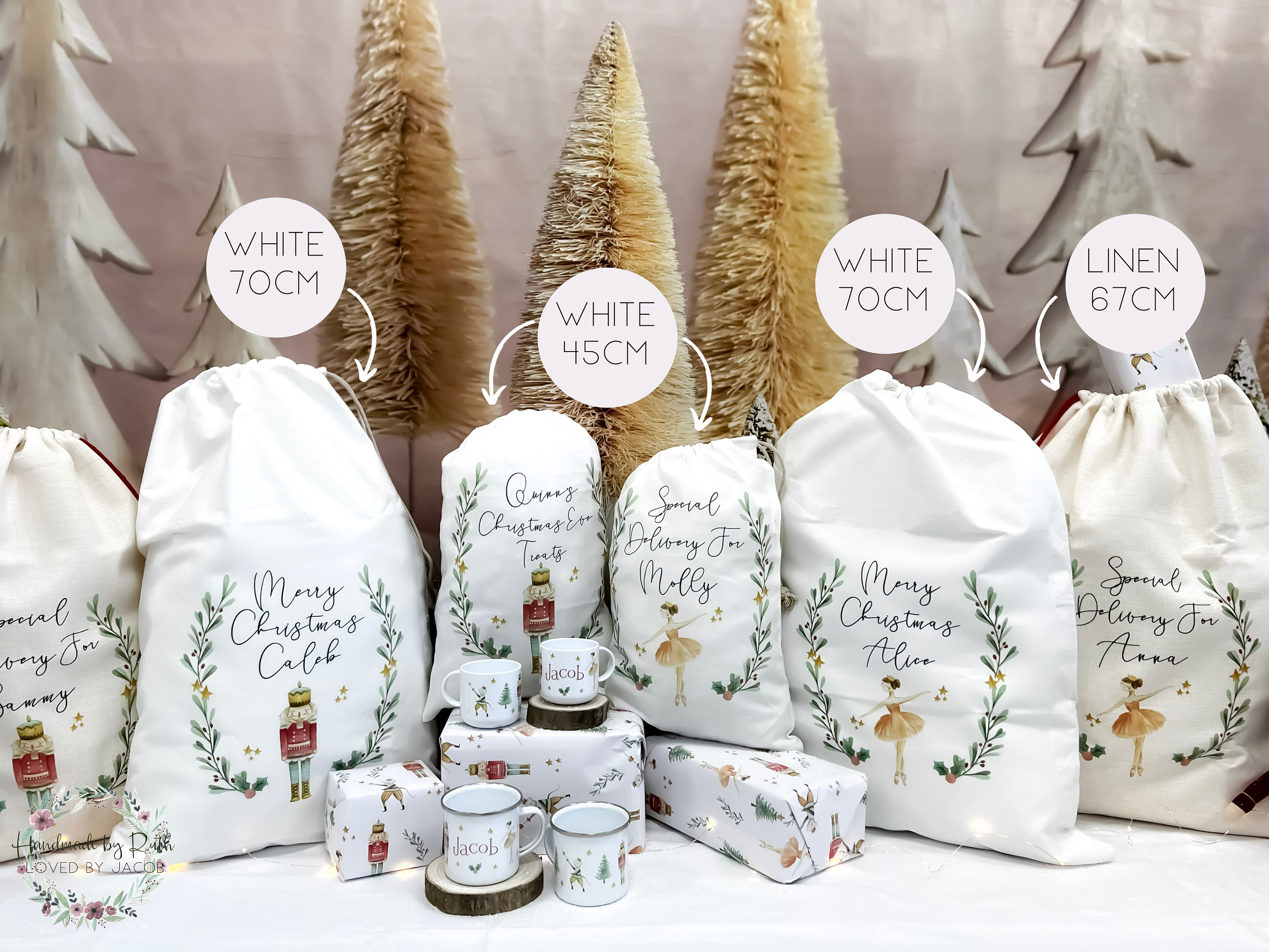 personalised santa sack, Christmas sack, Christmas nutcracker, sugar plum fairy, girl, boy, Christmas Eve box, first Christmas gift