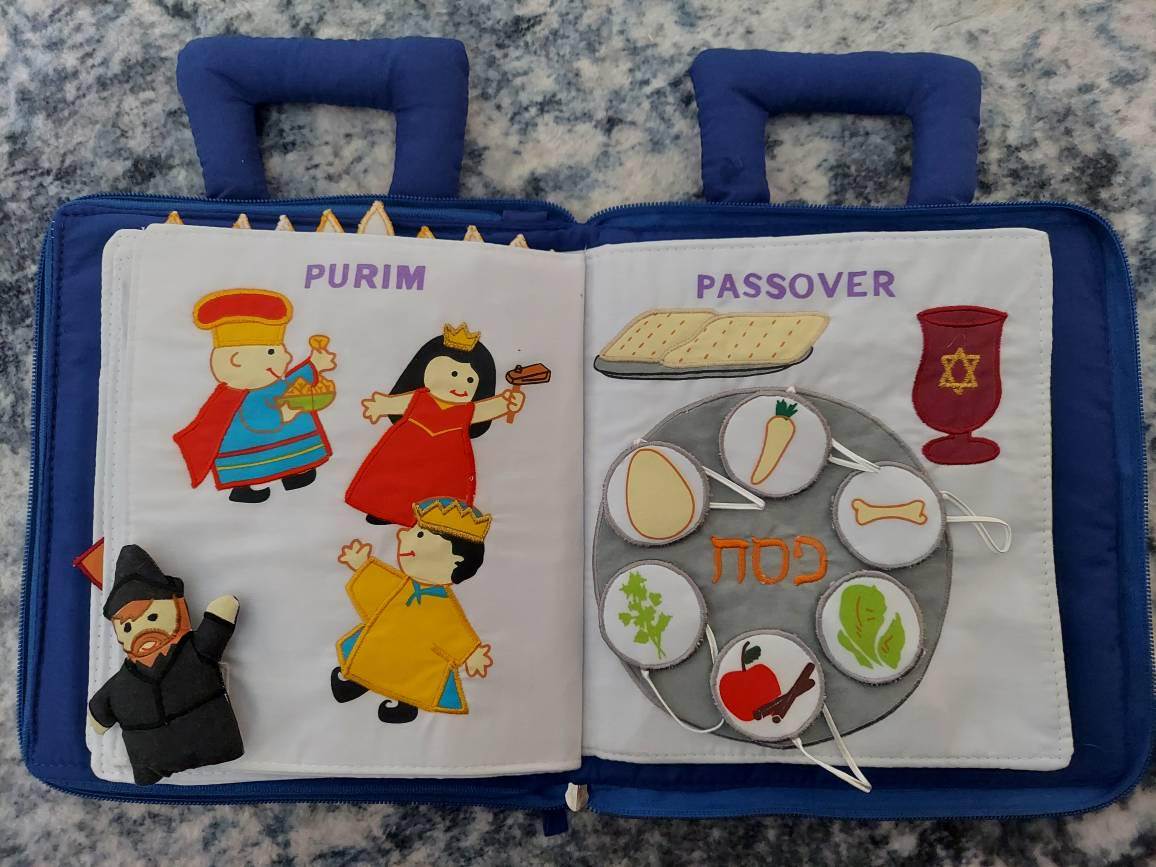 Personalized Jewish Holiday Book Cloth Interactive Kids Toddler Quiet Busy Book Hebrew Gift by Pockets of Learning