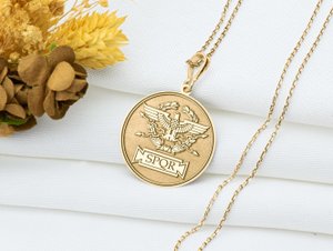 SPQR Pendant: Ancient Roman Eagle Necklace, Imperial Rome Charm, Legion Amulet, Strength and Authority Talisman Jewelry