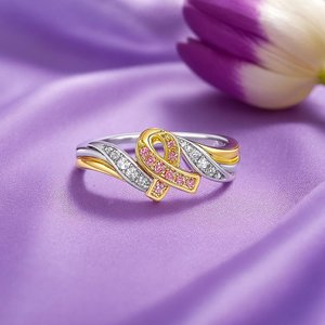 Sterling Silver Breast Cancer Ribbon Ring – Personalized “I Am Enough” Survivor Ring for Her, Women’s Awareness Gift