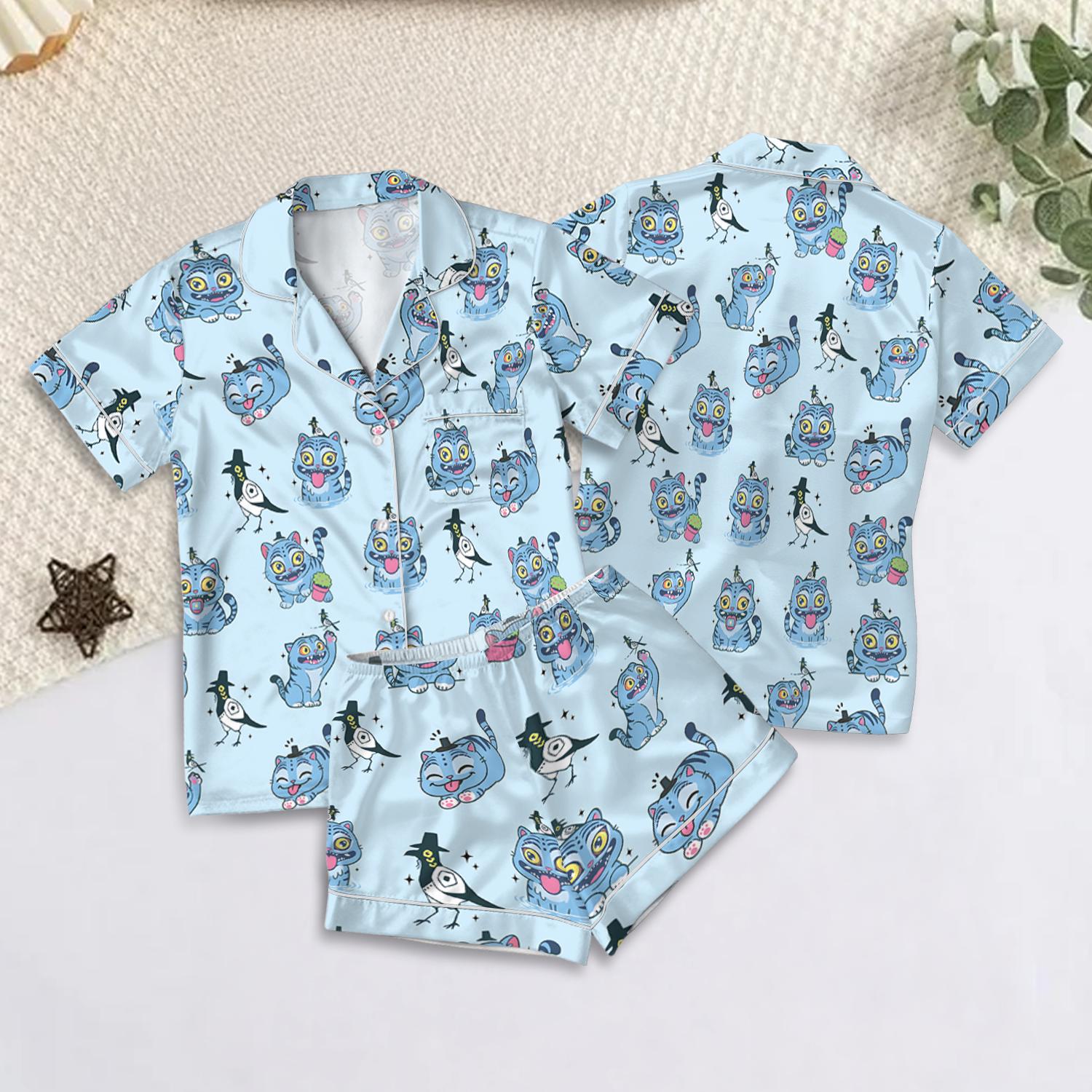 Kpop Demon Hunters Tiger Satin Pajama Set, Derpy the Tiger & Bird Sleepwear, Kpop Saja Boys Pajamas, Kpop Demon Hunter Shirt