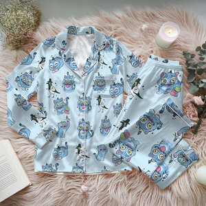 Kpop Demon Hunters Tiger Satin Pajama Set, Derpy the Tiger & Bird Sleepwear, Kpop Saja Boys Pajamas, Kpop Demon Hunter Shirt