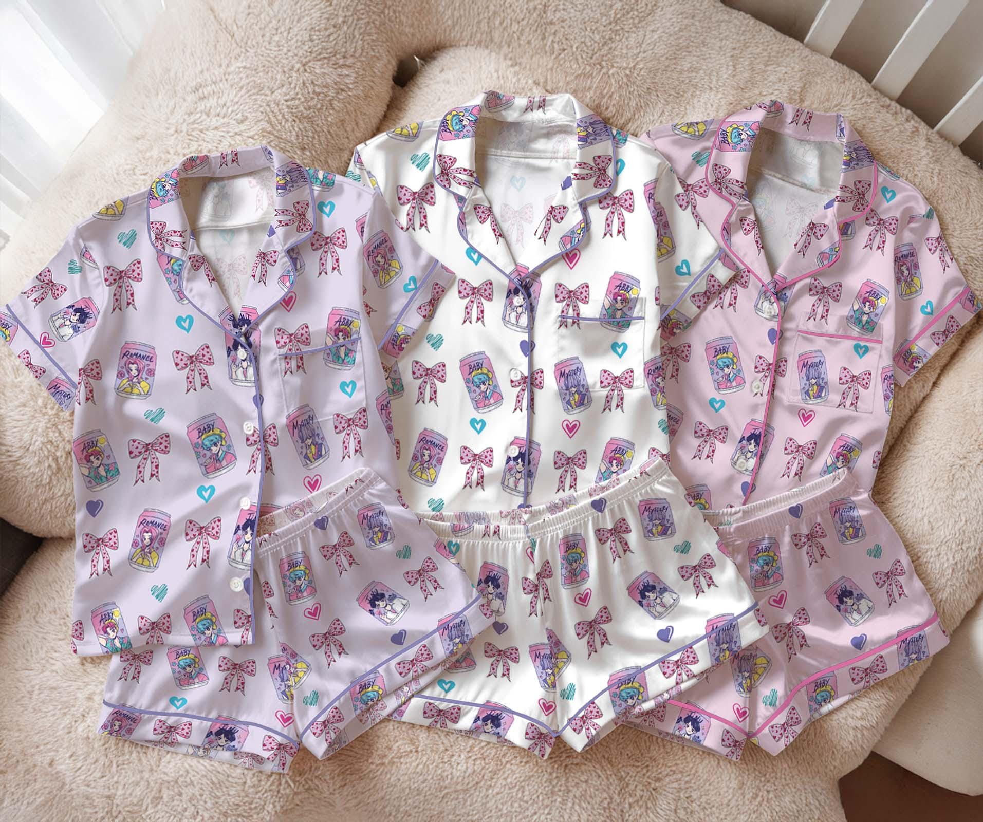 Soda Saja Boys Kpop Satin Pajamas Set, Kpop Saja Boys Soda Pop Pjs, Lover Drinks Loungewear, Coquette Saja Boys Sleepwear