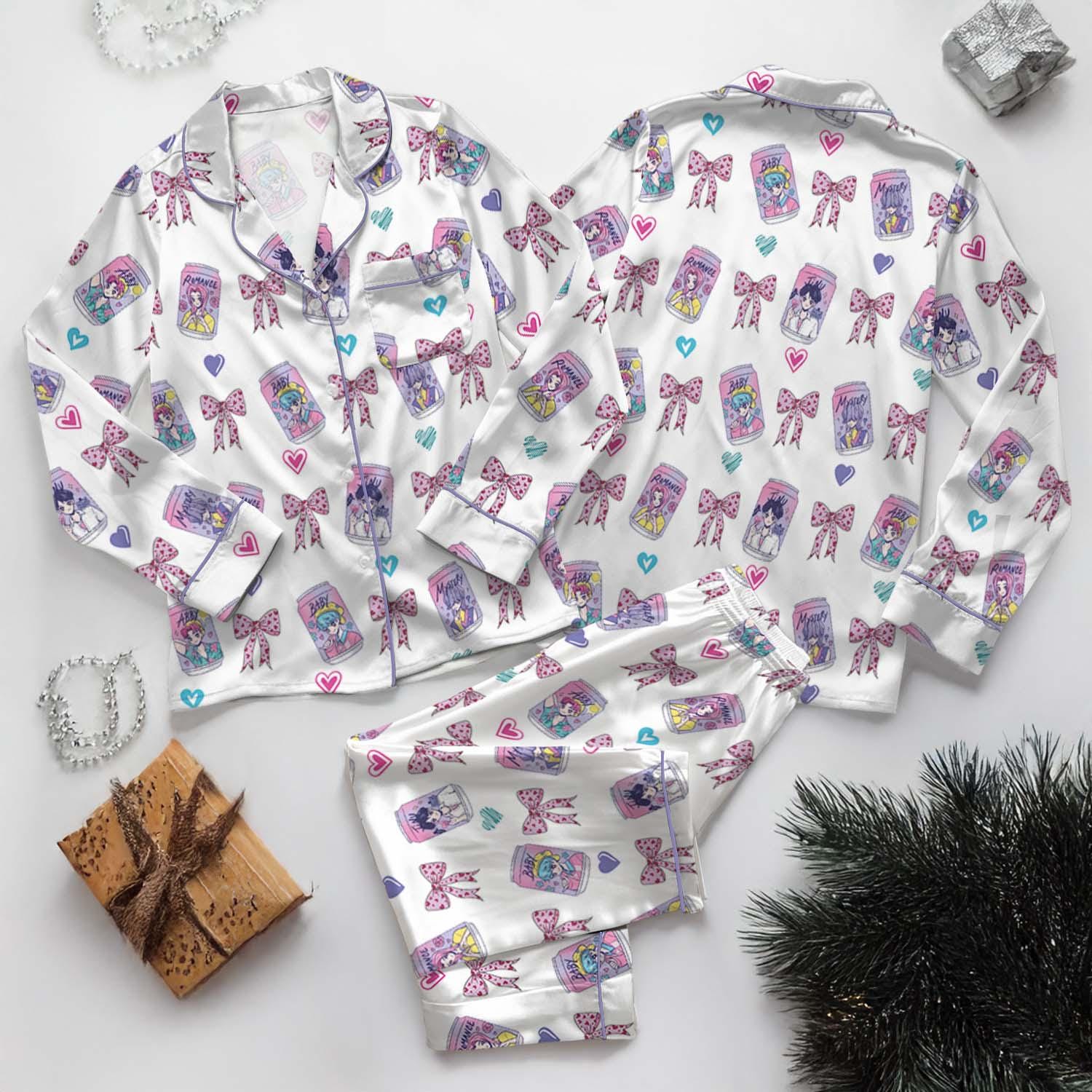 Soda Saja Boys Kpop Satin Pajamas Set, Kpop Saja Boys Soda Pop Pjs, Lover Drinks Loungewear, Coquette Saja Boys Sleepwear