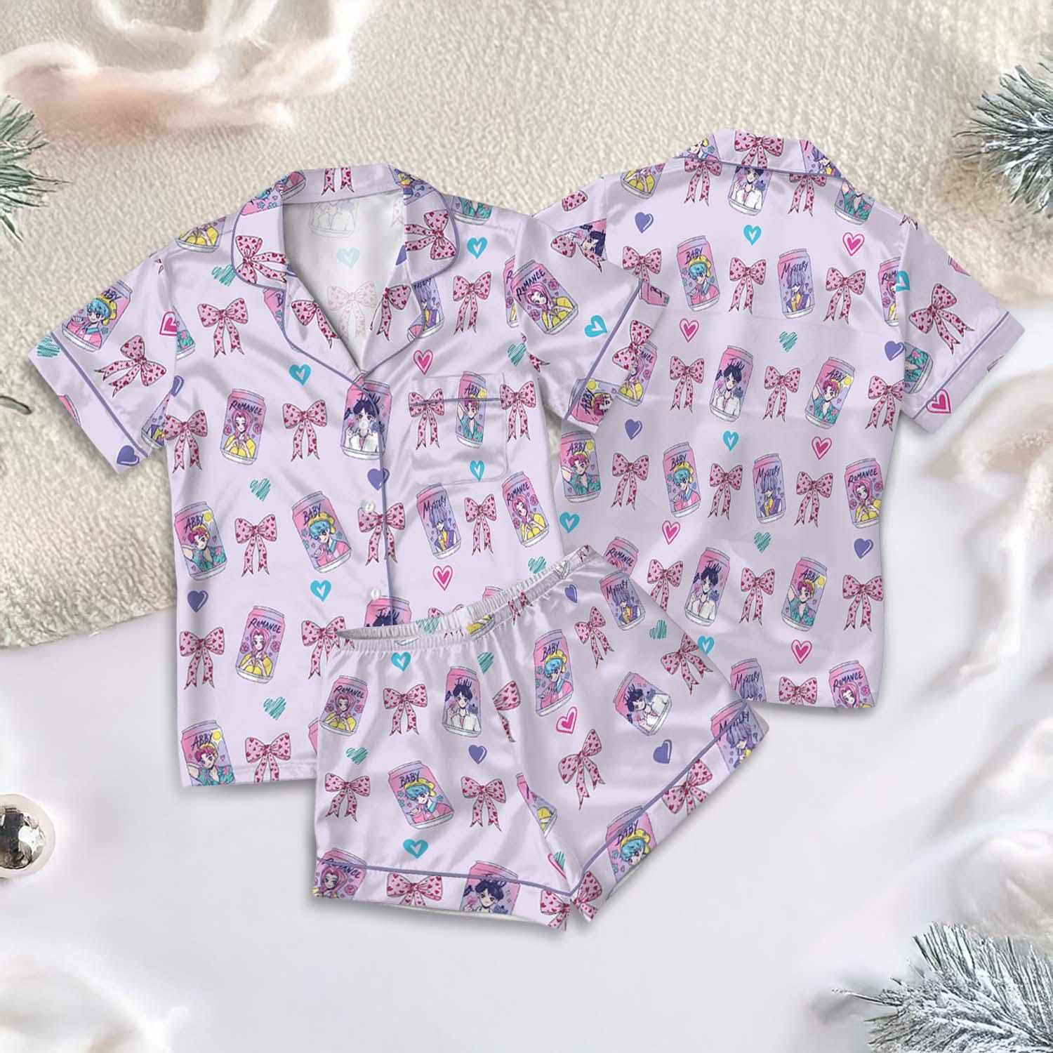 Soda Saja Boys Kpop Satin Pajamas Set, Kpop Saja Boys Soda Pop Pjs, Lover Drinks Loungewear, Coquette Saja Boys Sleepwear