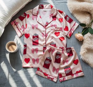 Coquette Dr Pepper Satin Pajamas Set, Dr Pepper Soda Lover Pajamas, Diet Drink Pajamas, Coquette Diet Dr Pepper Sleepwear, Women Pajamas Set