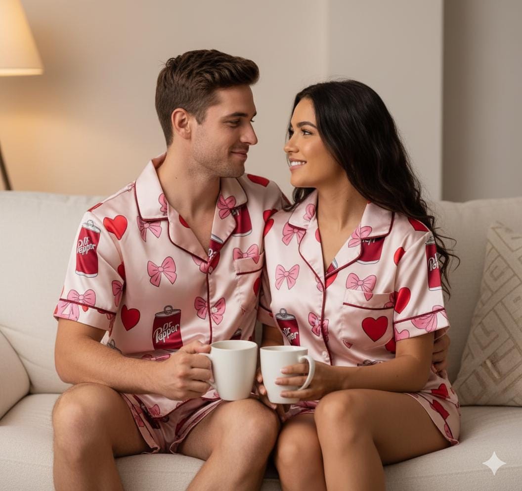 Coquette Dr Pepper Satin Pajamas Set, Dr Pepper Soda Lover Pajamas, Diet Drink Pajamas, Coquette Diet Dr Pepper Sleepwear, Women Pajamas Set