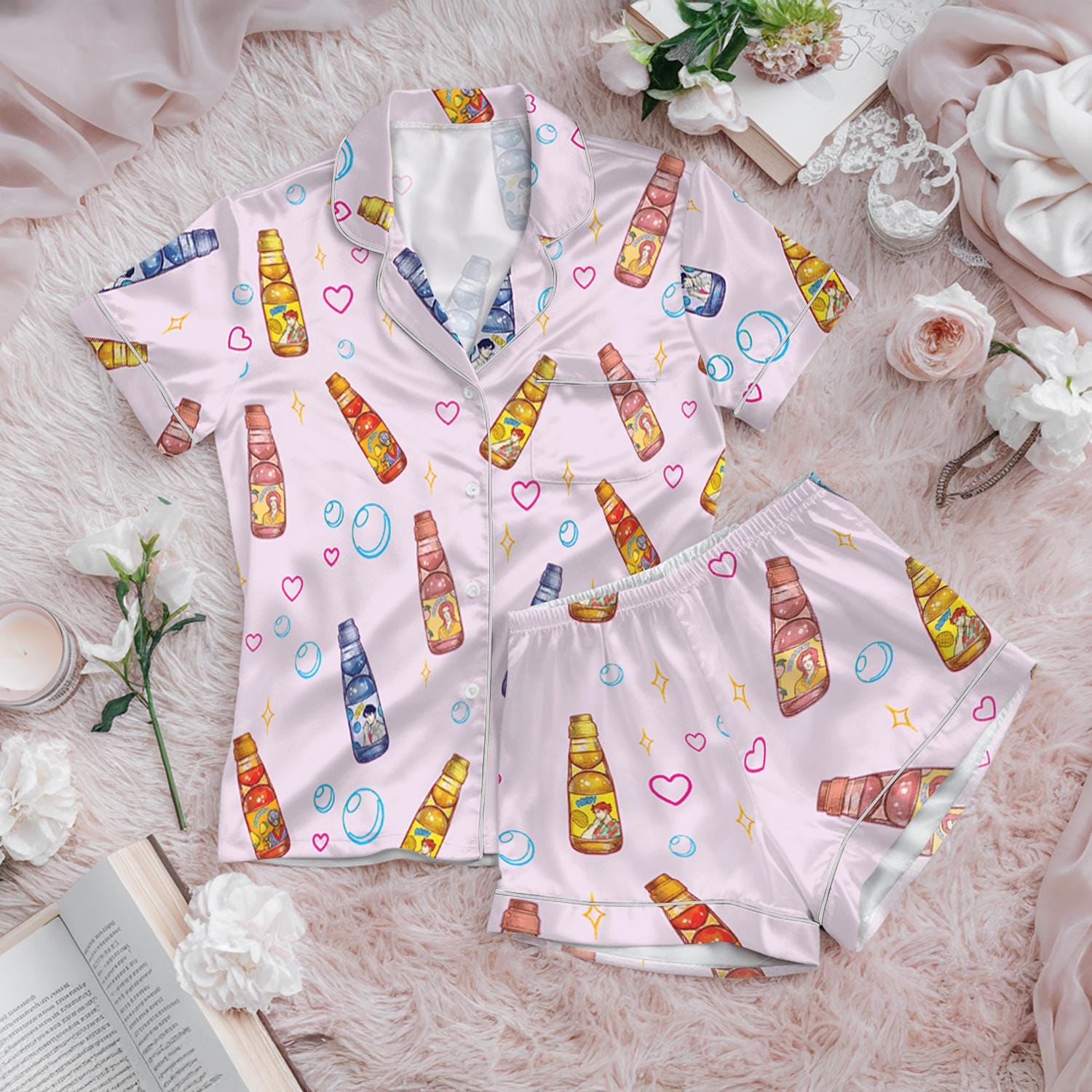 Saja Boys Soda Pop KPDH Satin Pajama Set, 100% You Little Soda Pop Sleepwear, Kpop Demon Boy Band Inspired PJs, Kpop Movie Hunter Pajamas
