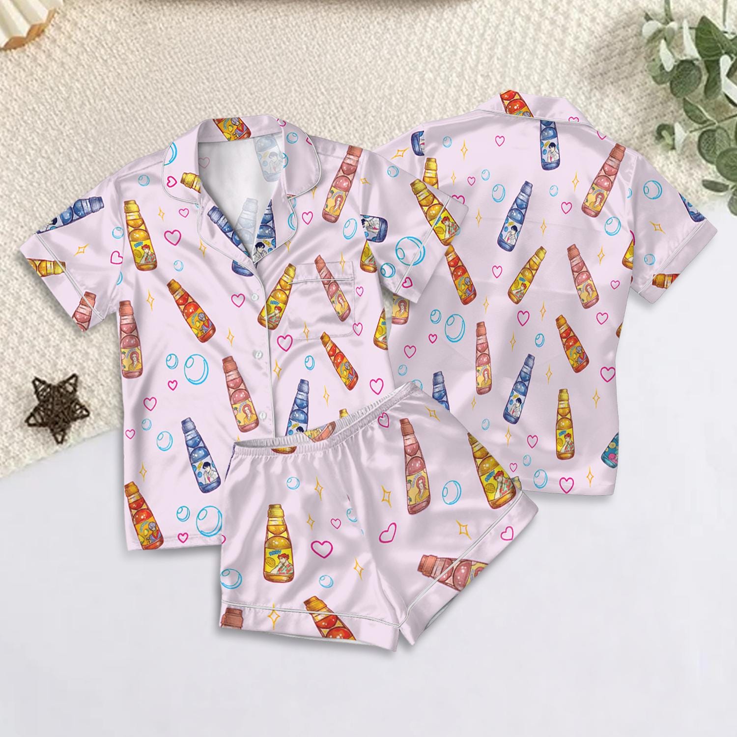 Saja Boys Soda Pop KPDH Satin Pajama Set, 100% You Little Soda Pop Sleepwear, Kpop Demon Boy Band Inspired PJs, Kpop Movie Hunter Pajamas