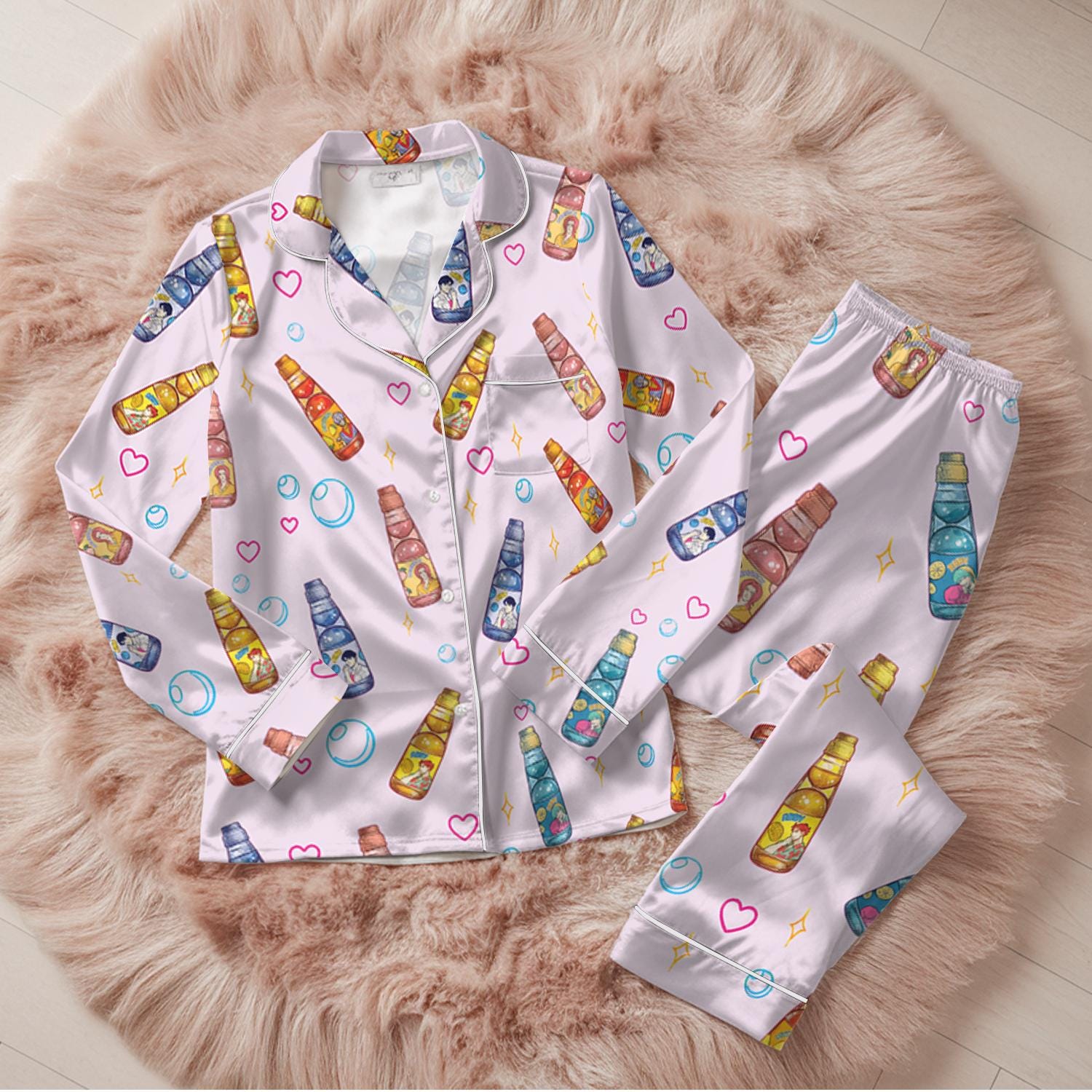 Saja Boys Soda Pop KPDH Satin Pajama Set, 100% You Little Soda Pop Sleepwear, Kpop Demon Boy Band Inspired PJs, Kpop Movie Hunter Pajamas