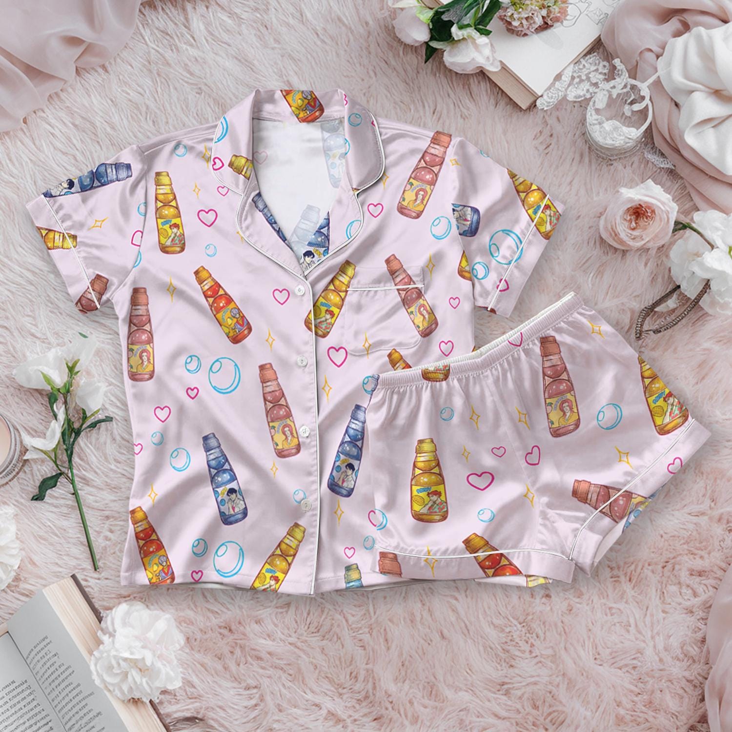 Saja Boys Soda Pop KPDH Satin Pajama Set, 100% You Little Soda Pop Sleepwear, Kpop Demon Boy Band Inspired PJs, Kpop Movie Hunter Pajamas