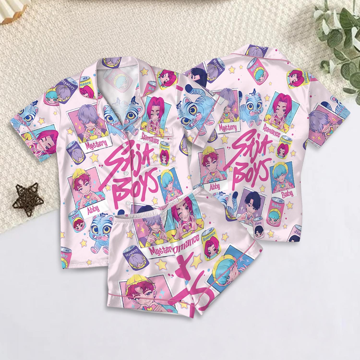 Saja Boys Soda Pop Satin Pajama Set, 100% You Little Soda Pop Sleepwear, KPDH Huntrix PJs, Kpop Movie Hunter Pajamas, Gift for Kpop Fans