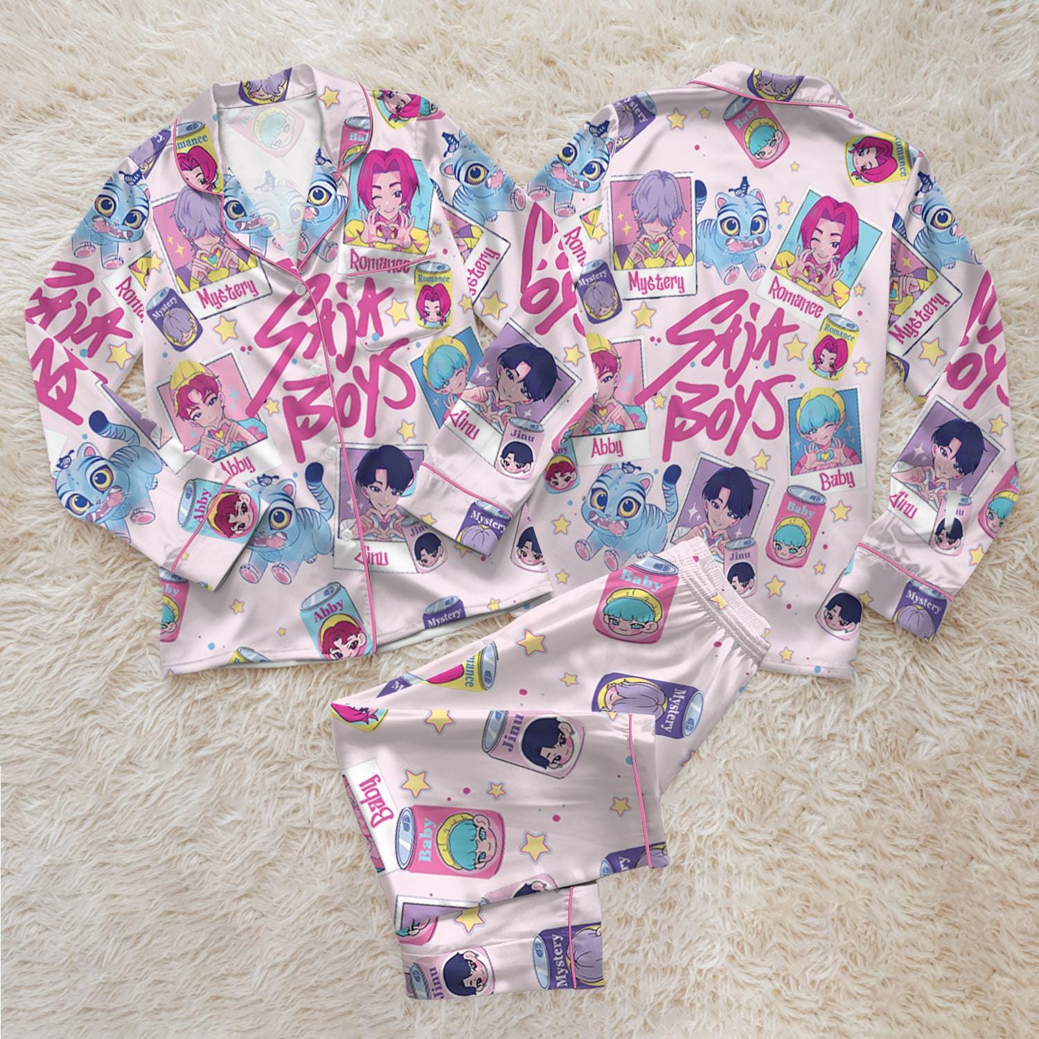 Saja Boys Soda Pop Satin Pajama Set, 100% You Little Soda Pop Sleepwear, KPDH Huntrix PJs, Kpop Movie Hunter Pajamas, Gift for Kpop Fans