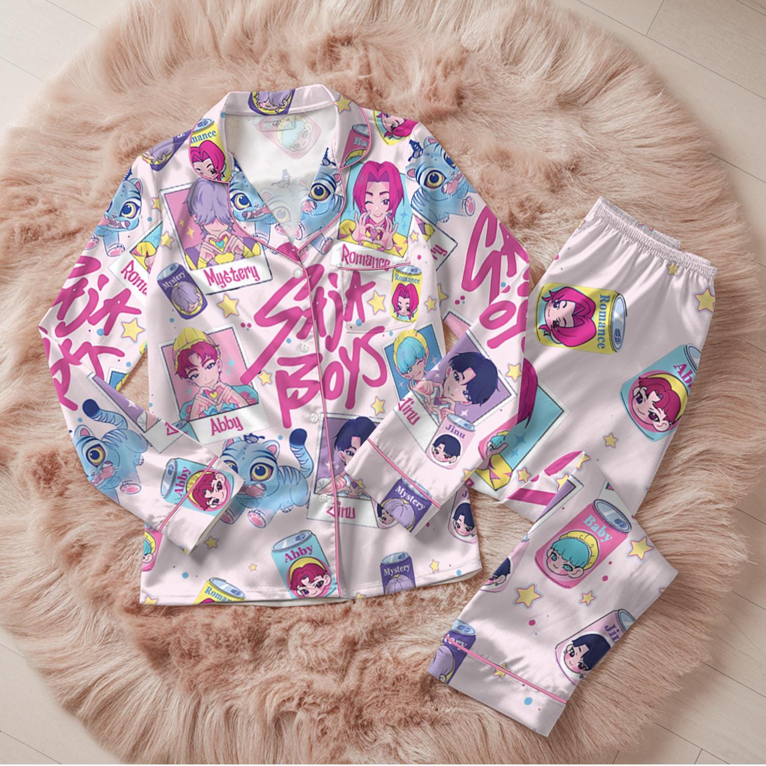 Saja Boys Soda Pop Satin Pajama Set, 100% You Little Soda Pop Sleepwear, KPDH Huntrix PJs, Kpop Movie Hunter Pajamas, Gift for Kpop Fans