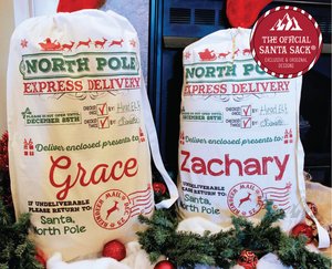 Santa Sack  ® - Large 34"x24" w/ Strap + String Closure - Personalized Santa Sack, Christmas Santa Sack, Santa bag, Add Your Child's Name