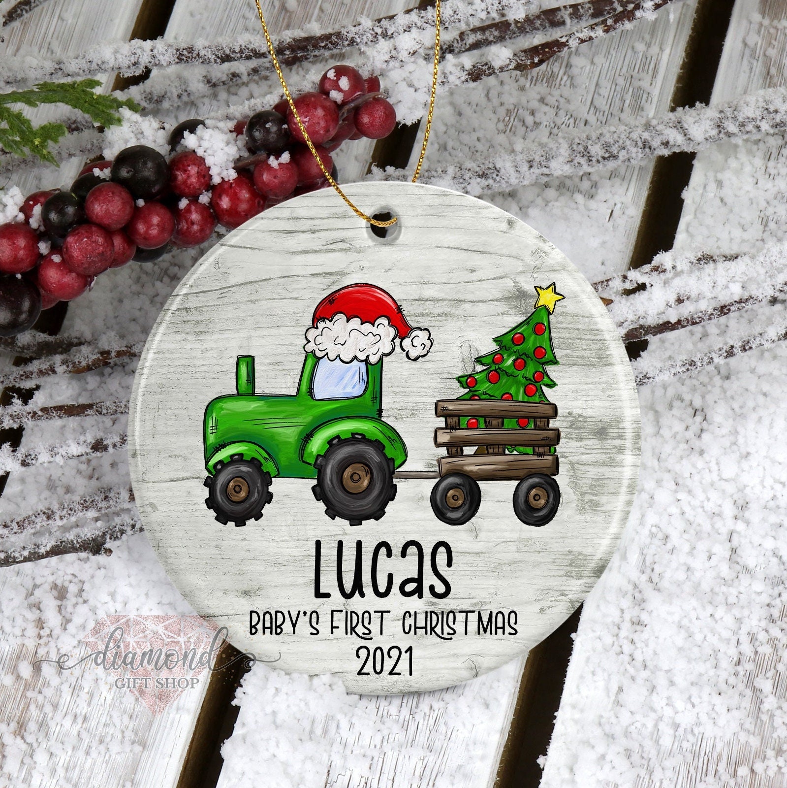 Baby's First Christmas Ornament, Tractor Ornament, Farm Ornament, Truck Ornament, Children's Christmas Ornament, Kids Car Ornament, Custom