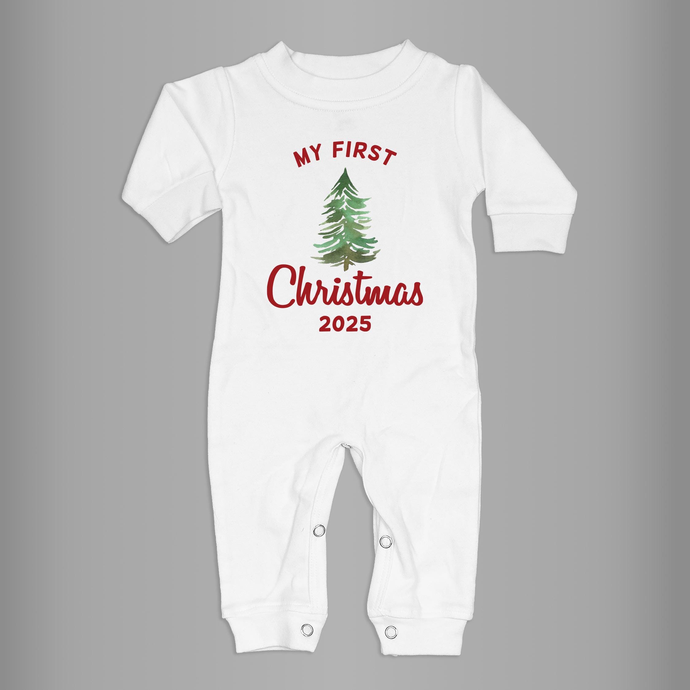 Baby 1st Christmas Romper. My 1st Christmas Outfit with Santa Hat. Personalized Newborn White Long Sleeve Romper. Baby Boy or Baby Girl