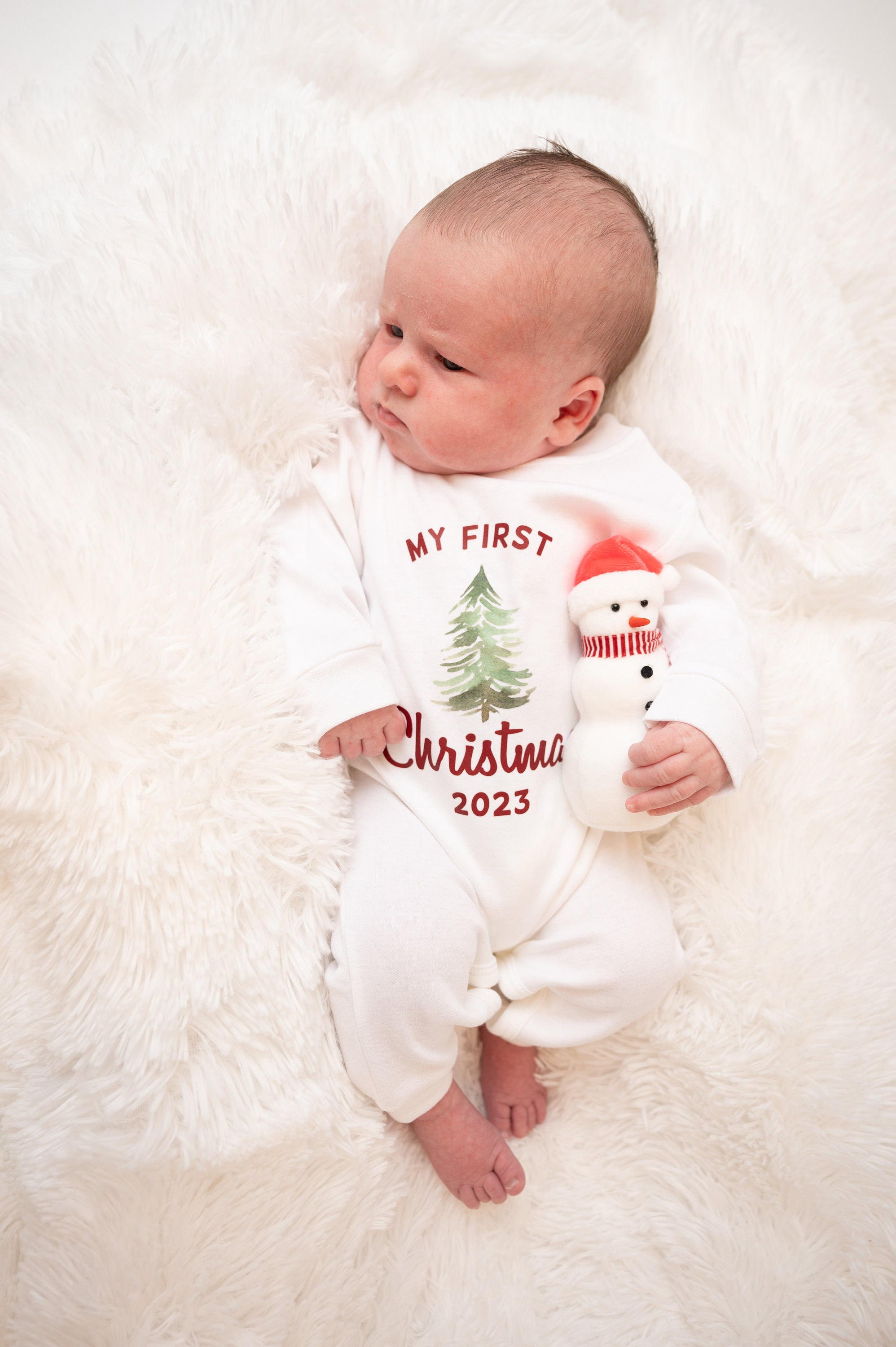 Baby 1st Christmas Romper. My 1st Christmas Outfit with Santa Hat. Personalized Newborn White Long Sleeve Romper. Baby Boy or Baby Girl