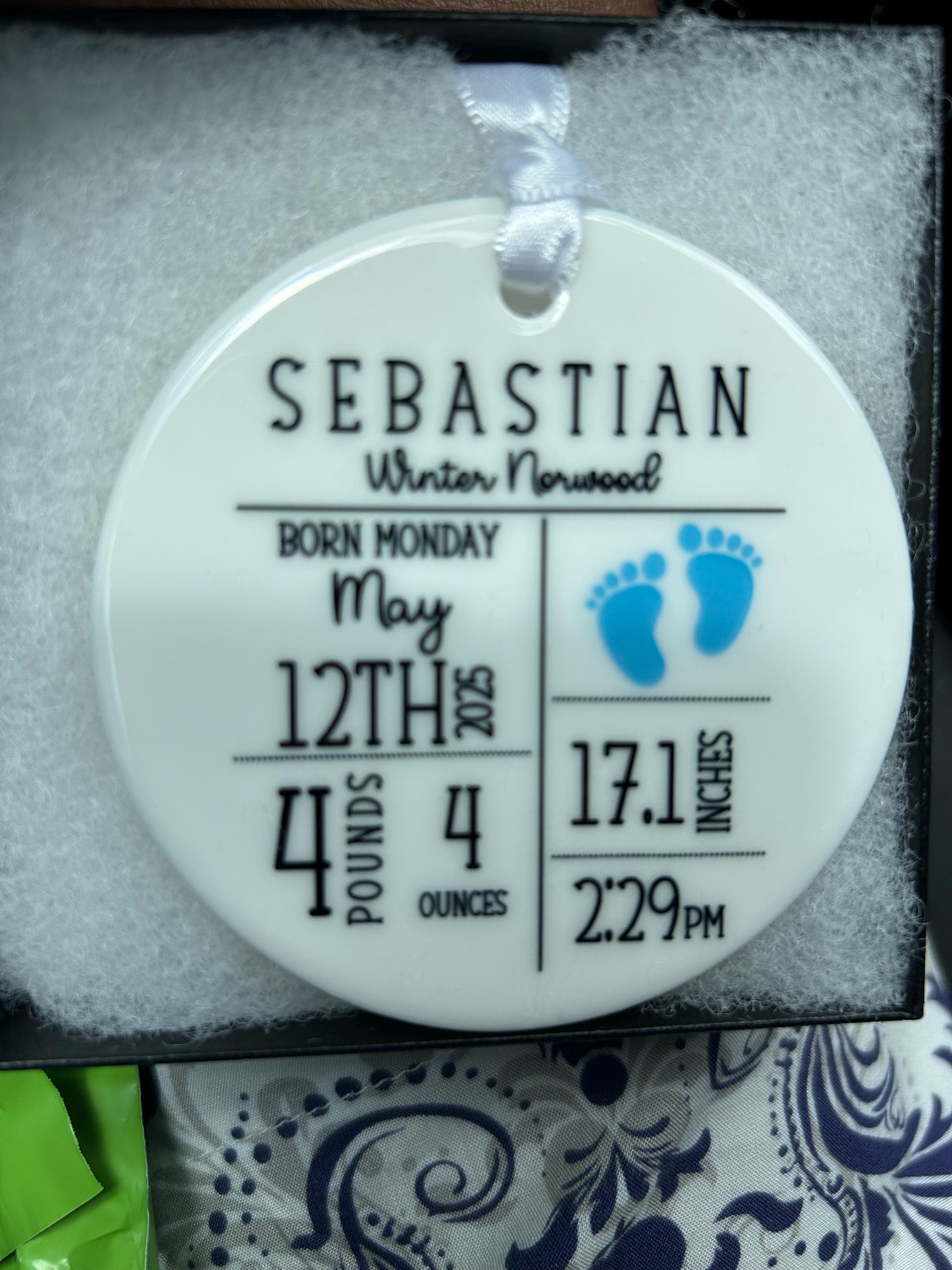 Personalized Birth Announcement Ornament, Custom Newborn Baby Birth Stats Keepsake, Customized Baby Shower Gift, Nursery Decor Present