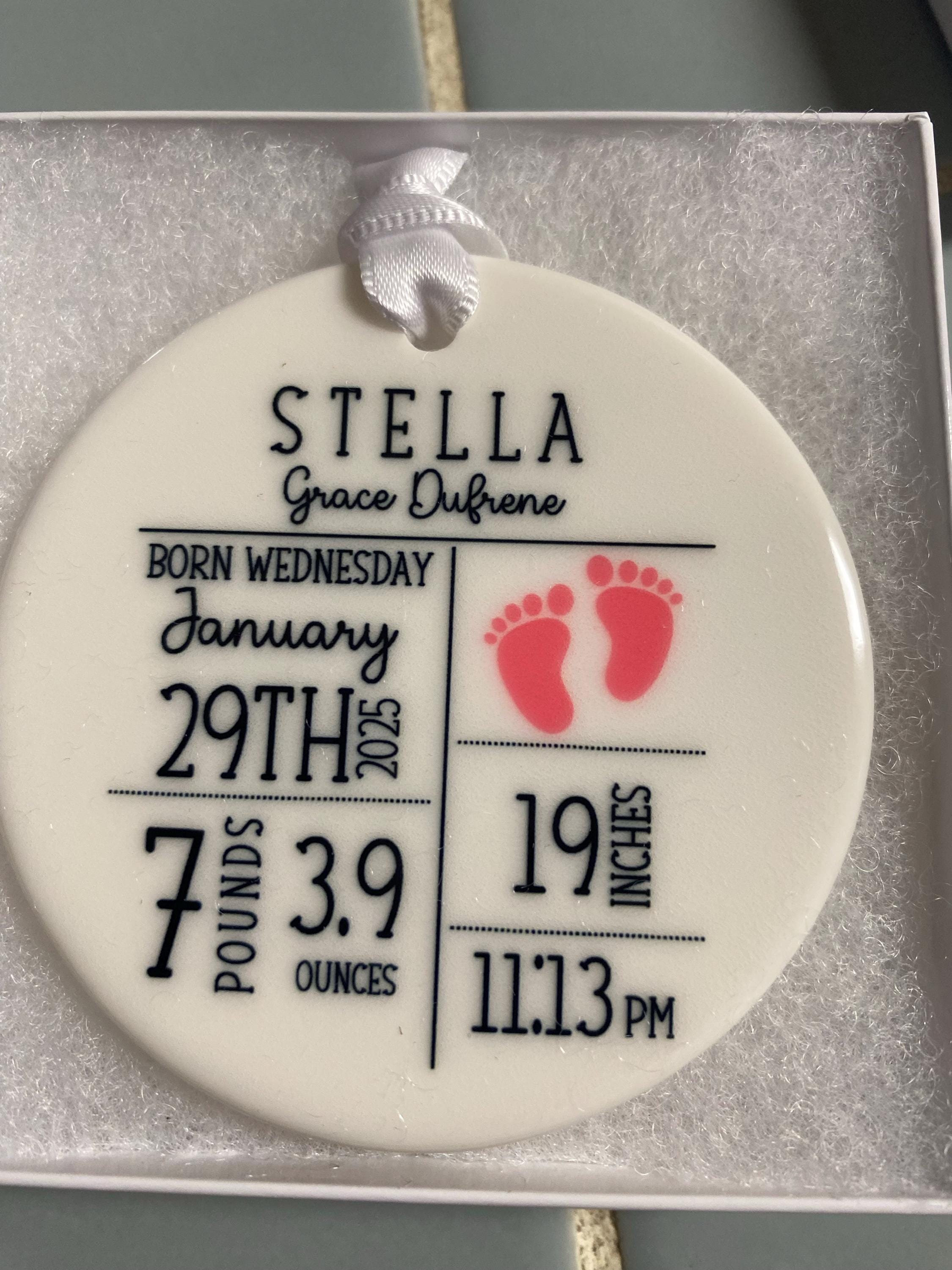 Personalized Birth Announcement Ornament, Custom Newborn Baby Birth Stats Keepsake, Customized Baby Shower Gift, Nursery Decor Present